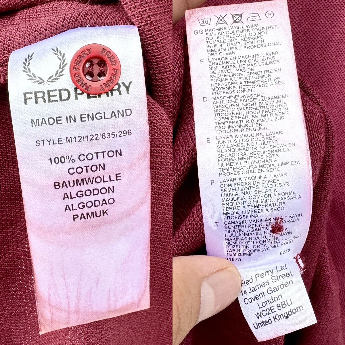 Other FRED PERRY 'M12' Classic Twin Tapped Maroon Polo Tee ENGLAND Size US M / EU 48-50 / 2 - 7 Thumbnail