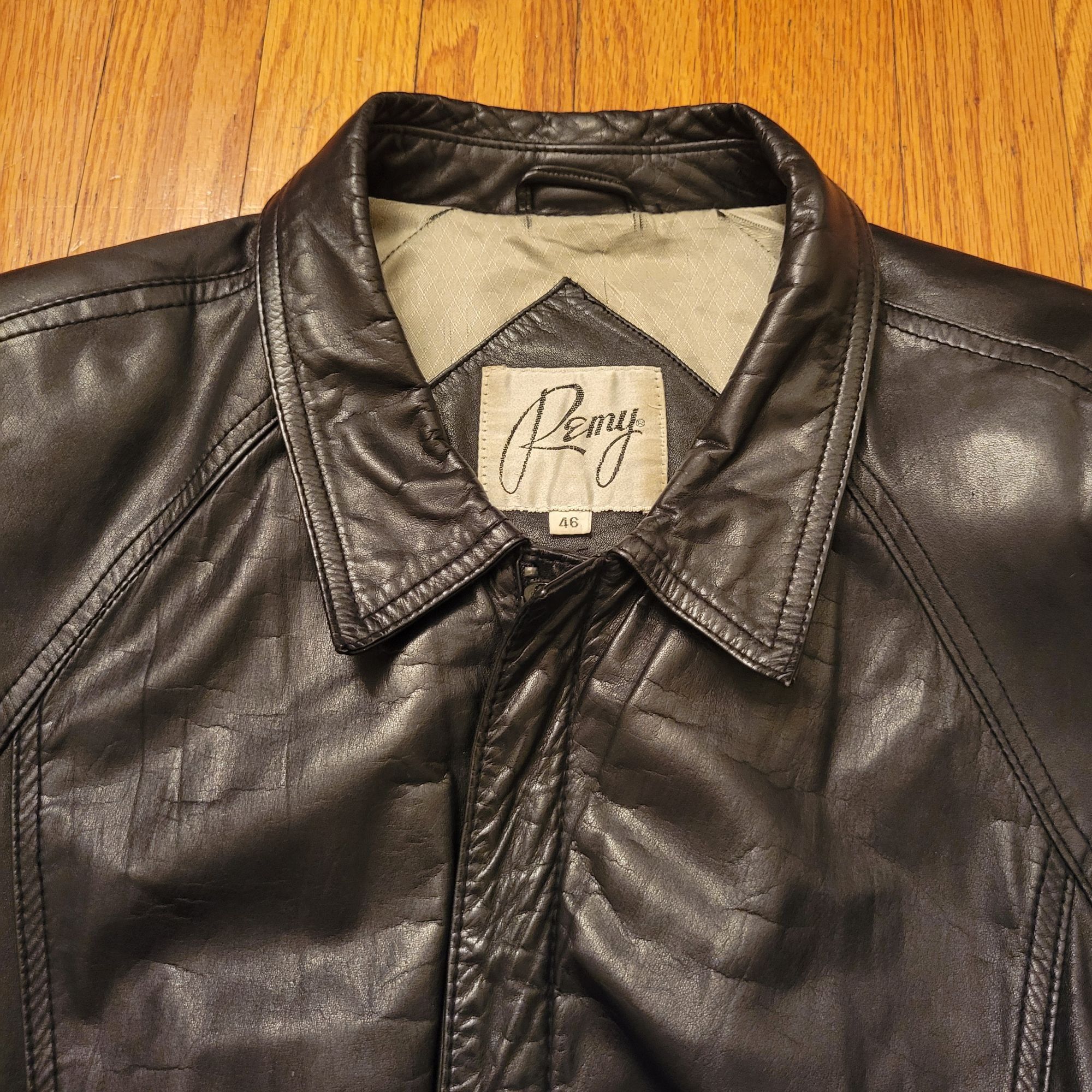 Remy Remy Black Leather Bomber Jacket 46 Korea Aviator 90s Y2K Size US XXL / EU 58 / 5 - 2 Thumbnail