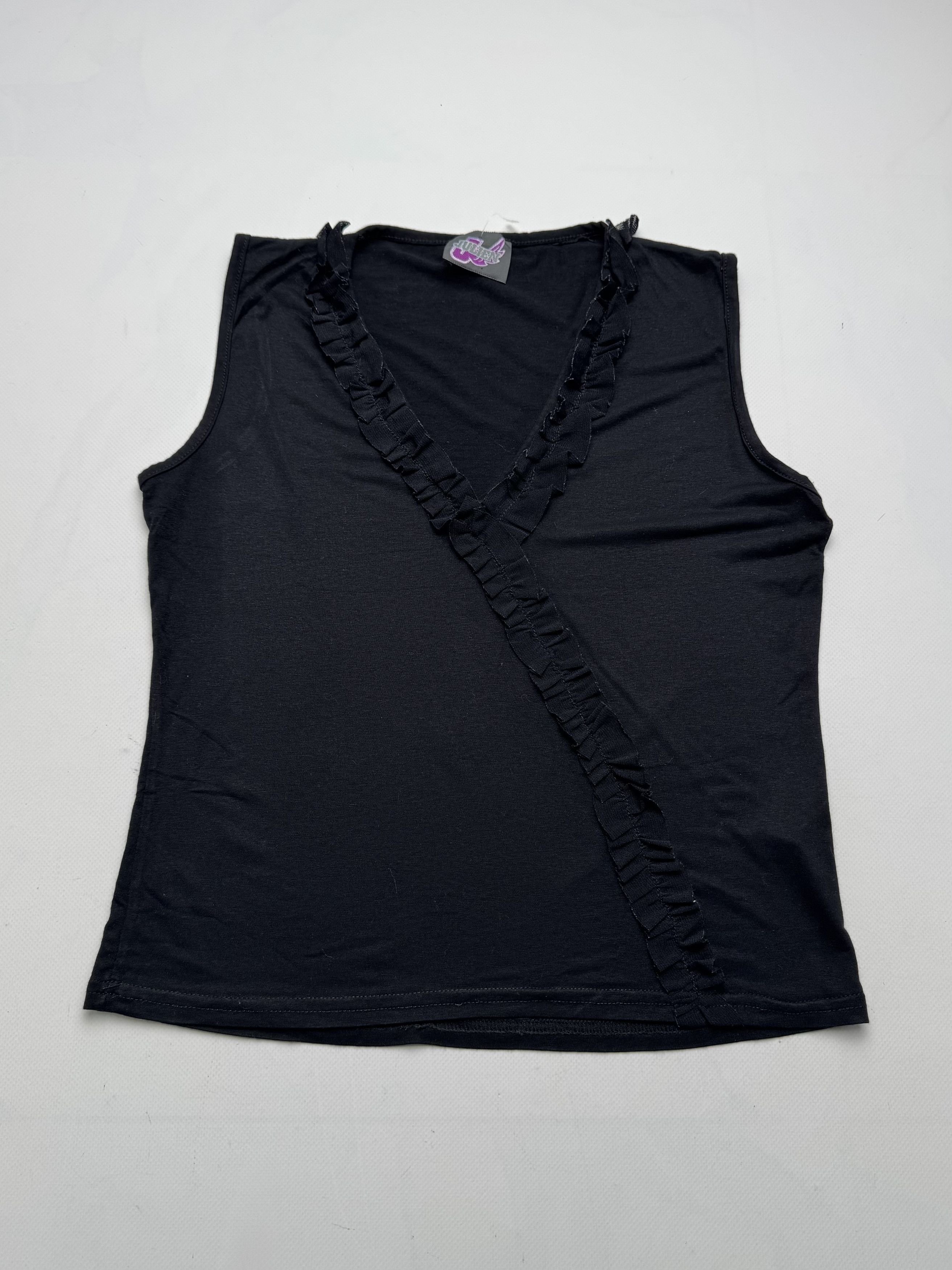 Vintage Vintage Sleeveless Top V Neck Ruffle Trim Casual Blouse E2 Size M / US 6-8 / IT 42-44 - 1 Thumbnail