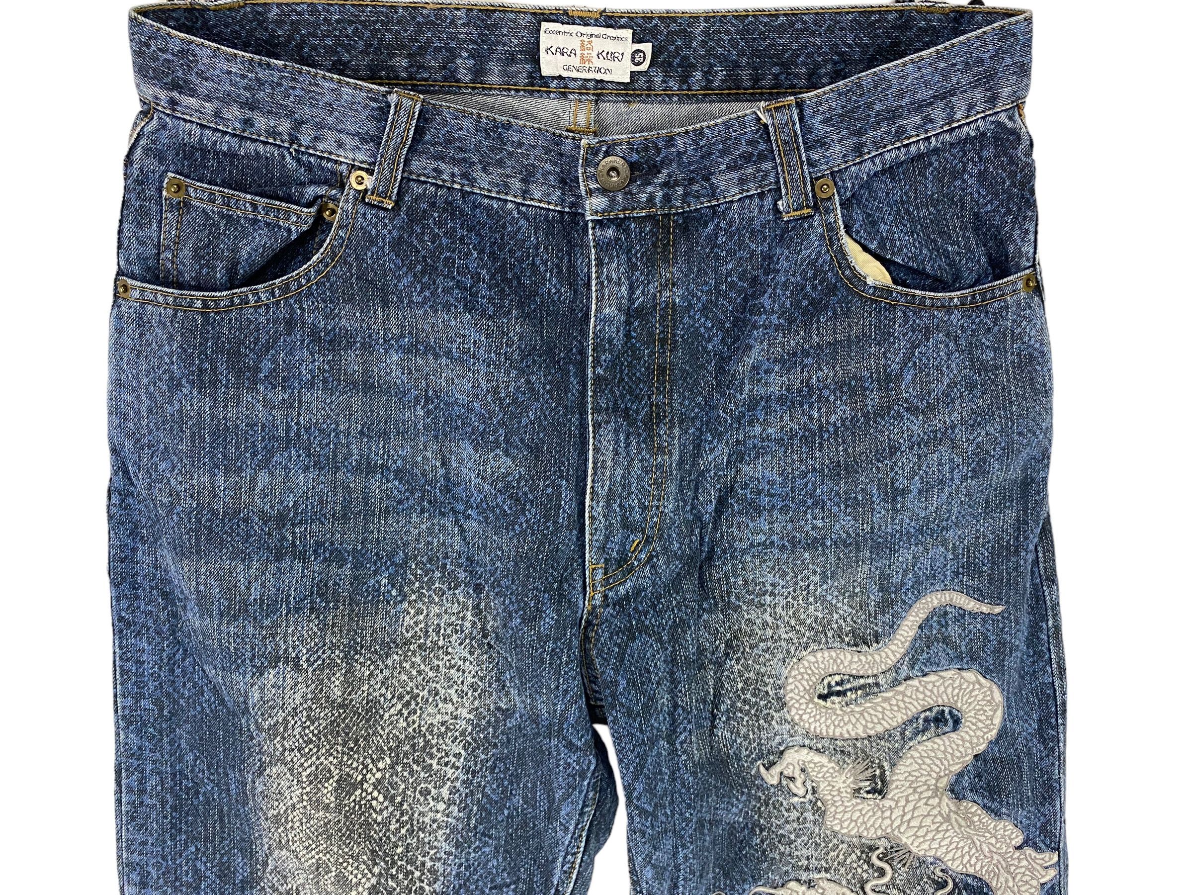 Japanese Brand Karakuri snake pattern embroidered dragon multipocket jeans Size US 35 - 3 Thumbnail
