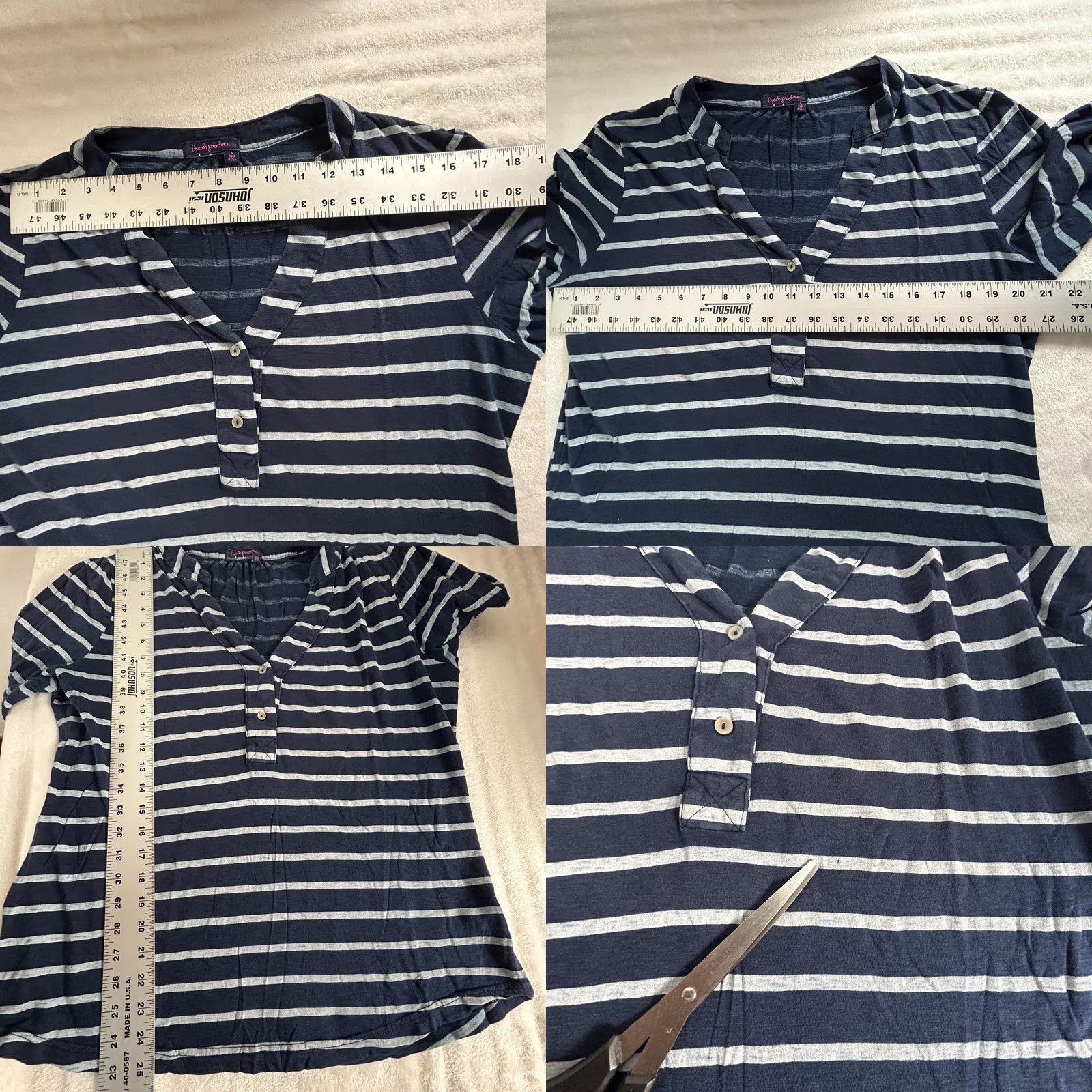 Vintage Fresh Produce Womens Striped 3/4 Sleeve Shirt Large Beige/Blue/Black Lot of 3 Size L / US 10 / IT 46 - 11 Thumbnail