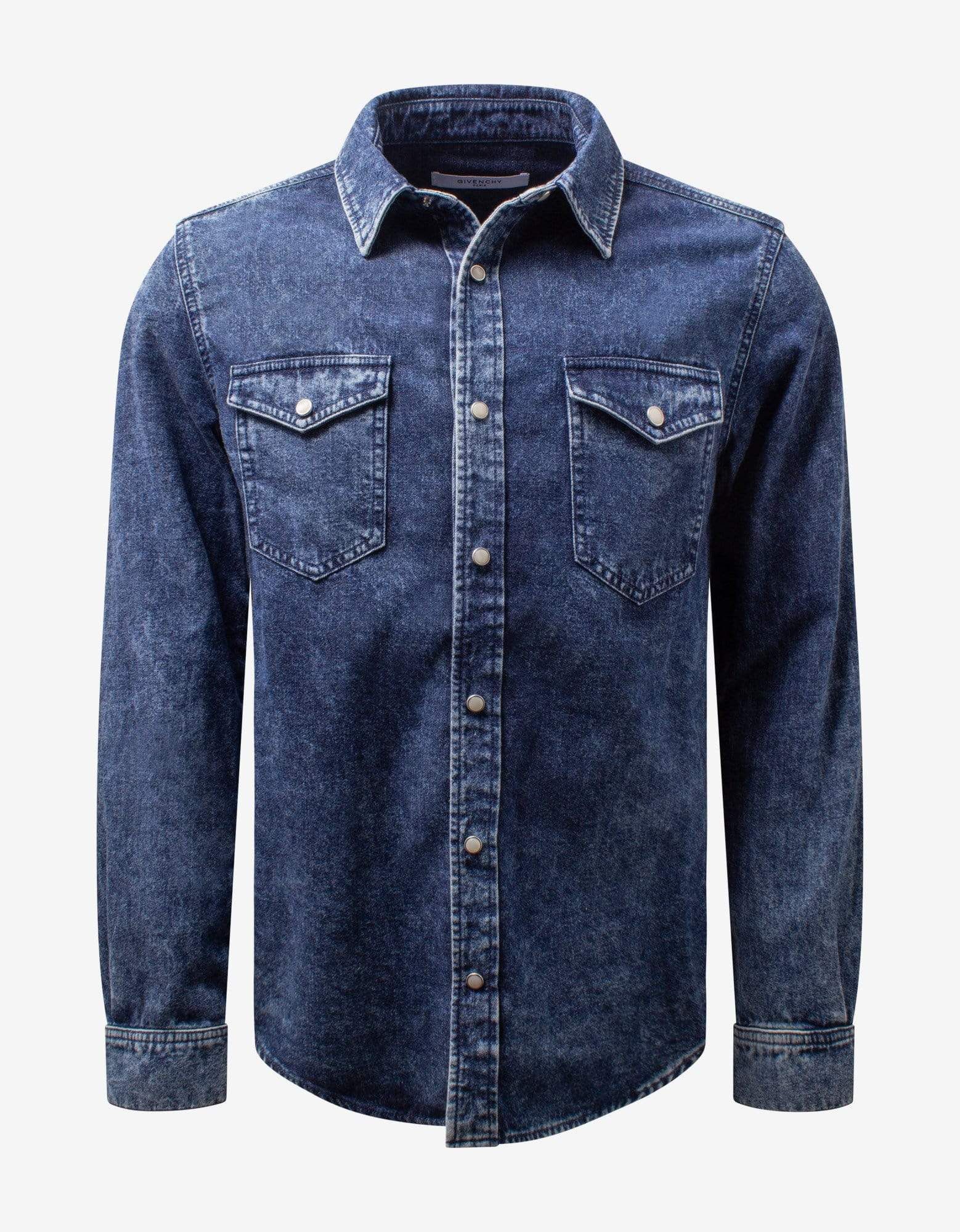 image of Givenchy Blue 4G Logo Band Denim Shirt, Men's (Size XL)