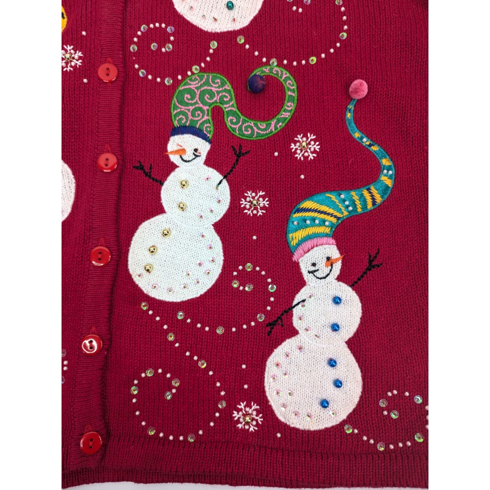Vintage VINTAGE KIKIT Sweater Cardigan Women Long Sleeve Red Beaded Embroidered Button Snowman Christmas L Womens Size L / US 10 / IT 46 - 5 Thumbnail