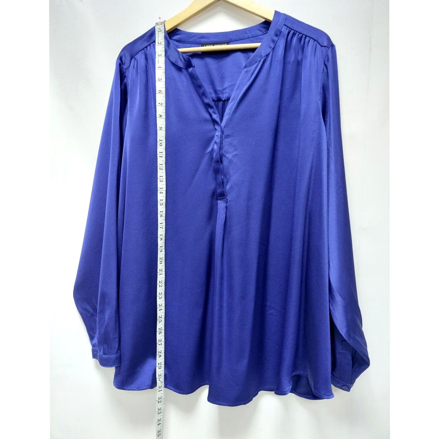 Vintage Lane Bryant Blouse Solid Knit Blue Plus Size 28 Long Sleeve V-Neck Women Shirt Standards Size 4XL / US 24-26 - 7 Thumbnail