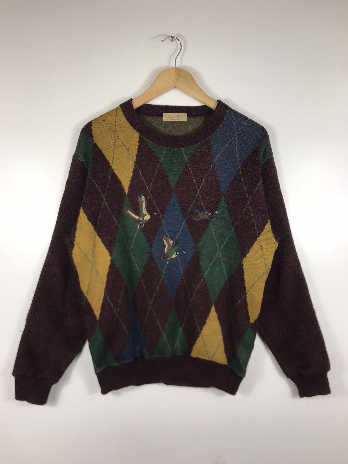 Japanese Brand ⚡️Vintage Rinald Argyle Embroidered Sweatshirt Size US M / EU 48-50 / 2 - 1 Thumbnail