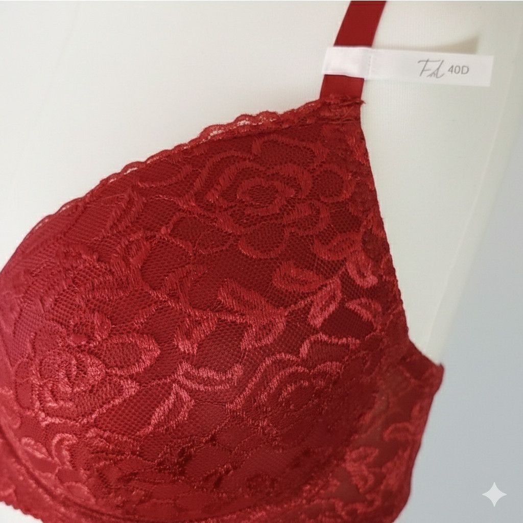 Other French Affair 40D FA Push Up Bra Burgundy Floral Lace Molded Size ONE SIZE - 5 Thumbnail
