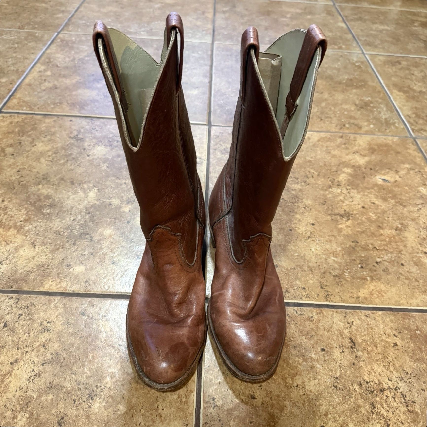 Vintage VINTAGE Dexter Campus Western Boots Mens 12 M USA MADE Brown Leather Cowboy Boots Distressed? No, Excellent Condition Size US 12 / EU 45 - 4 Thumbnail