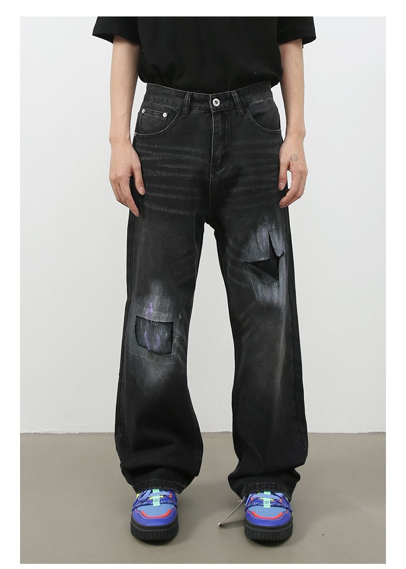Japanese Brand × Jean American high street men's loose straight retro ripped jeans Size US 32 / EU 48 - 1 Thumbnail
