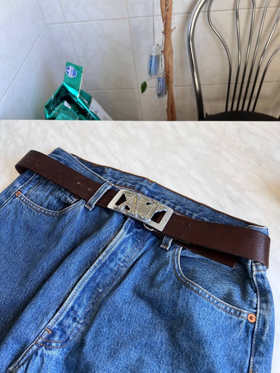 Armani Rare metal Buckle Armani Jeans leather belt 90s rare Italy Size ONE SIZE - 5 Thumbnail