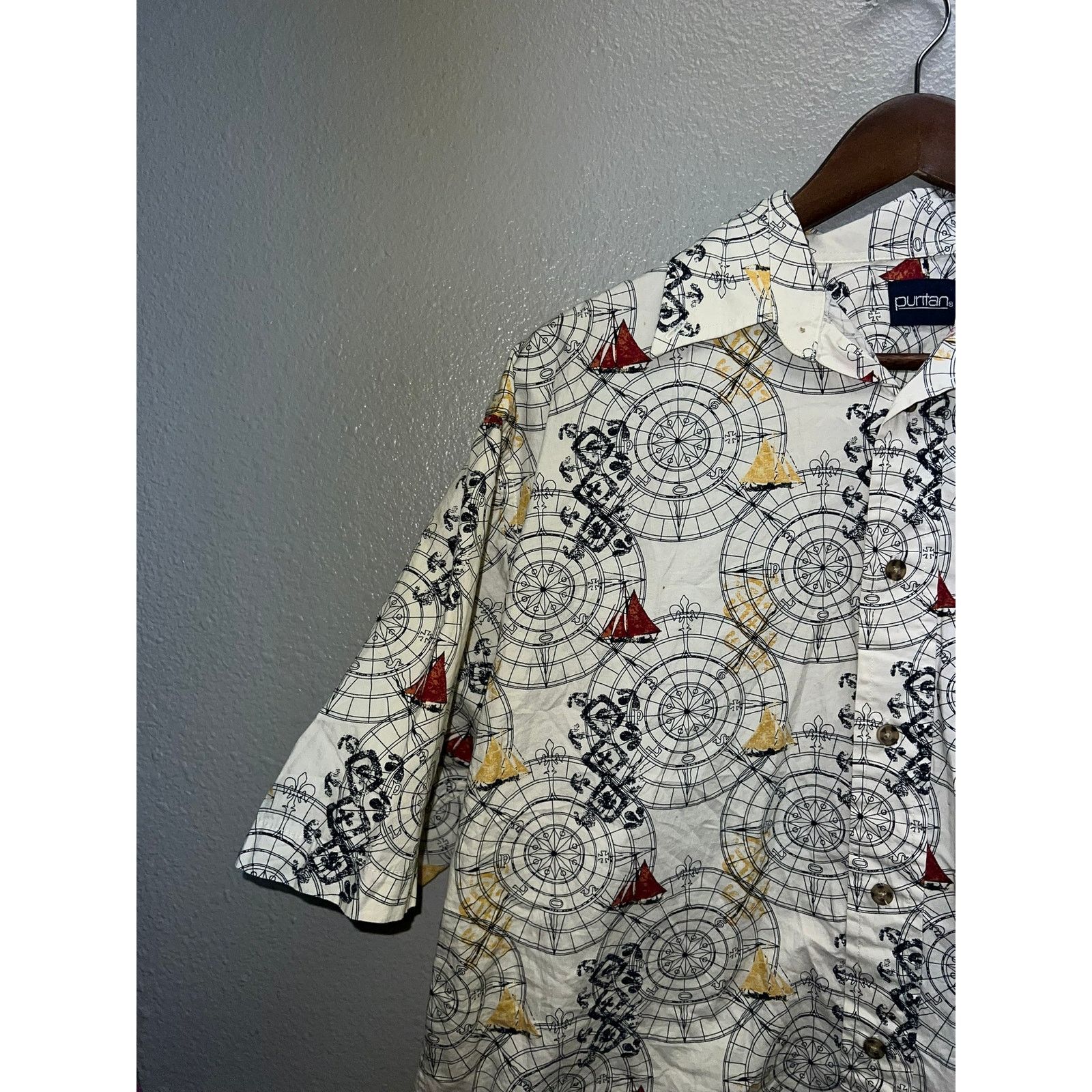 Puritan Vintage Puritan Button Up Shirt Compass Ship AOP Top Medium Size US M / EU 48-50 / 2 - 3 Thumbnail