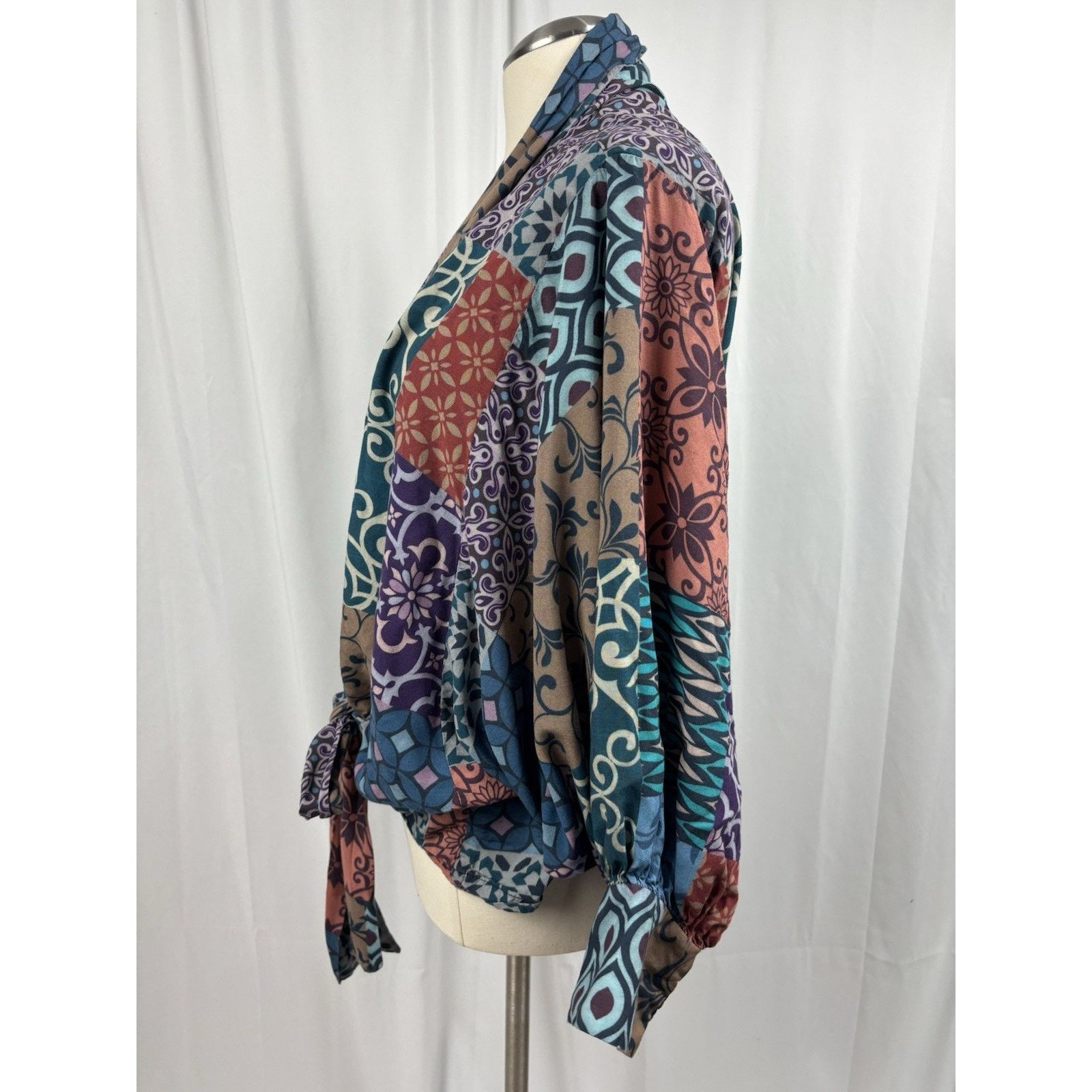 Other Mahila Kimono Wrap Top Patchwork Balloon Sleeve Tie Front OS Size ONE SIZE - 3 Thumbnail