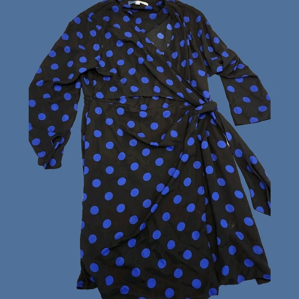 Vintage Emma & Michele Dress Womens XL Black Blue Polka Dot Wrap Long Sleeve Style Size XL / US 12-14 / IT 48-50 - 1 Thumbnail