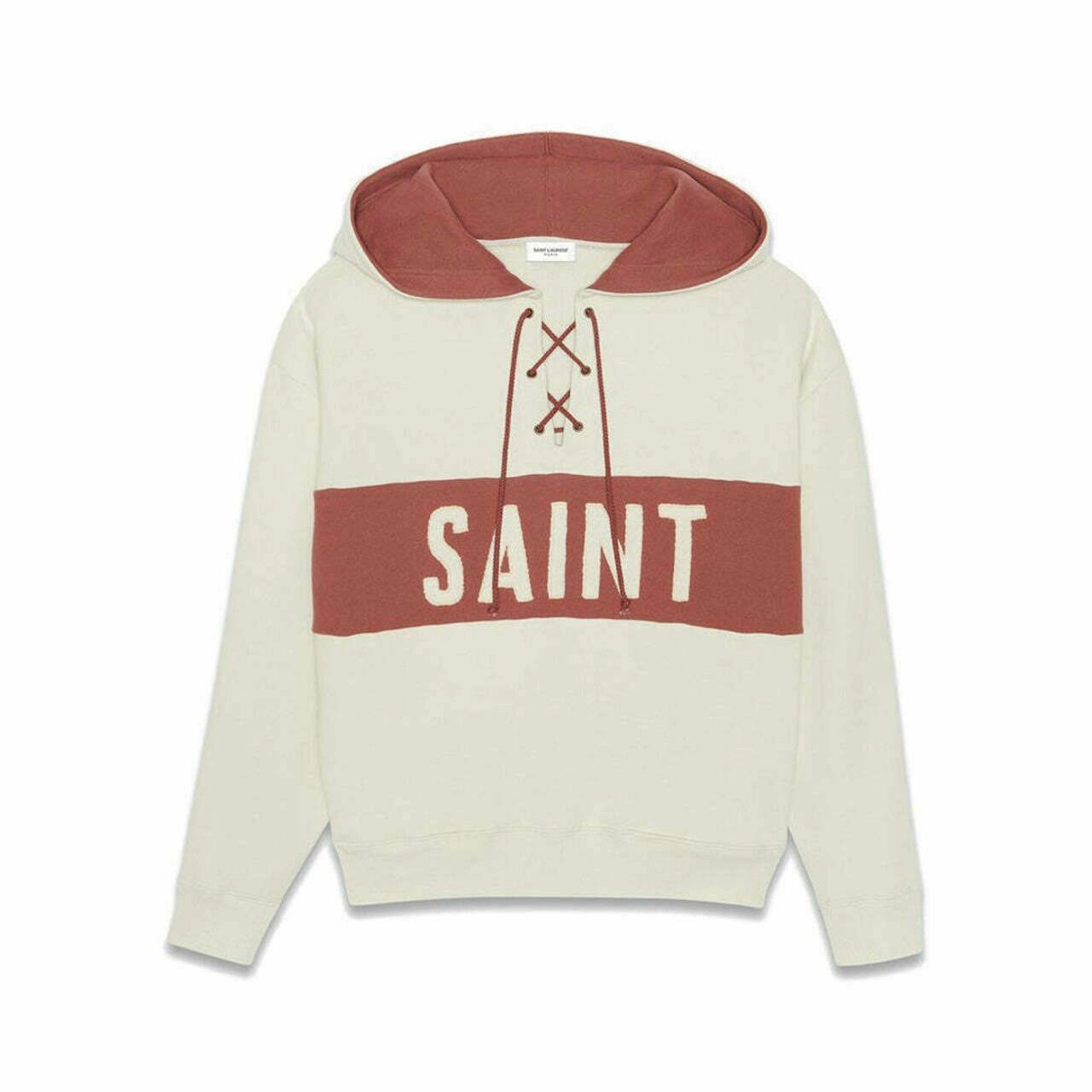 Saint Laurent Paris o1s1wg111124 Laced Hoodie in Dirty Creme Bordeaux Size XS / US 0-2 / IT 36-38 - 1 Thumbnail