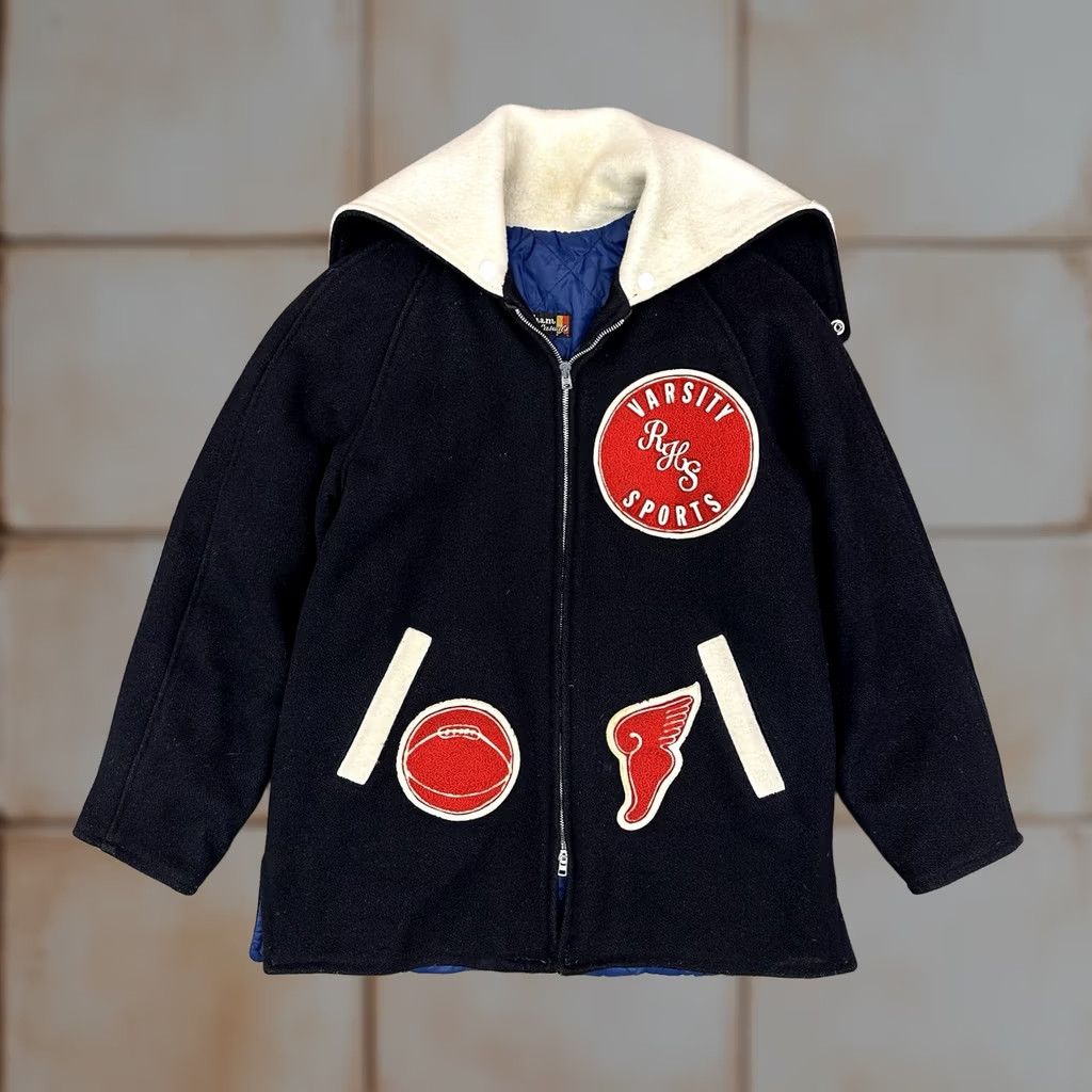 Vintage VINTAGE Fordham Varsity Wool Jacket USA Made 70/80s M/L Blue Two Way Zip Up Look Letterman Mens Size US M / EU 48-50 / 2 - 1 Thumbnail