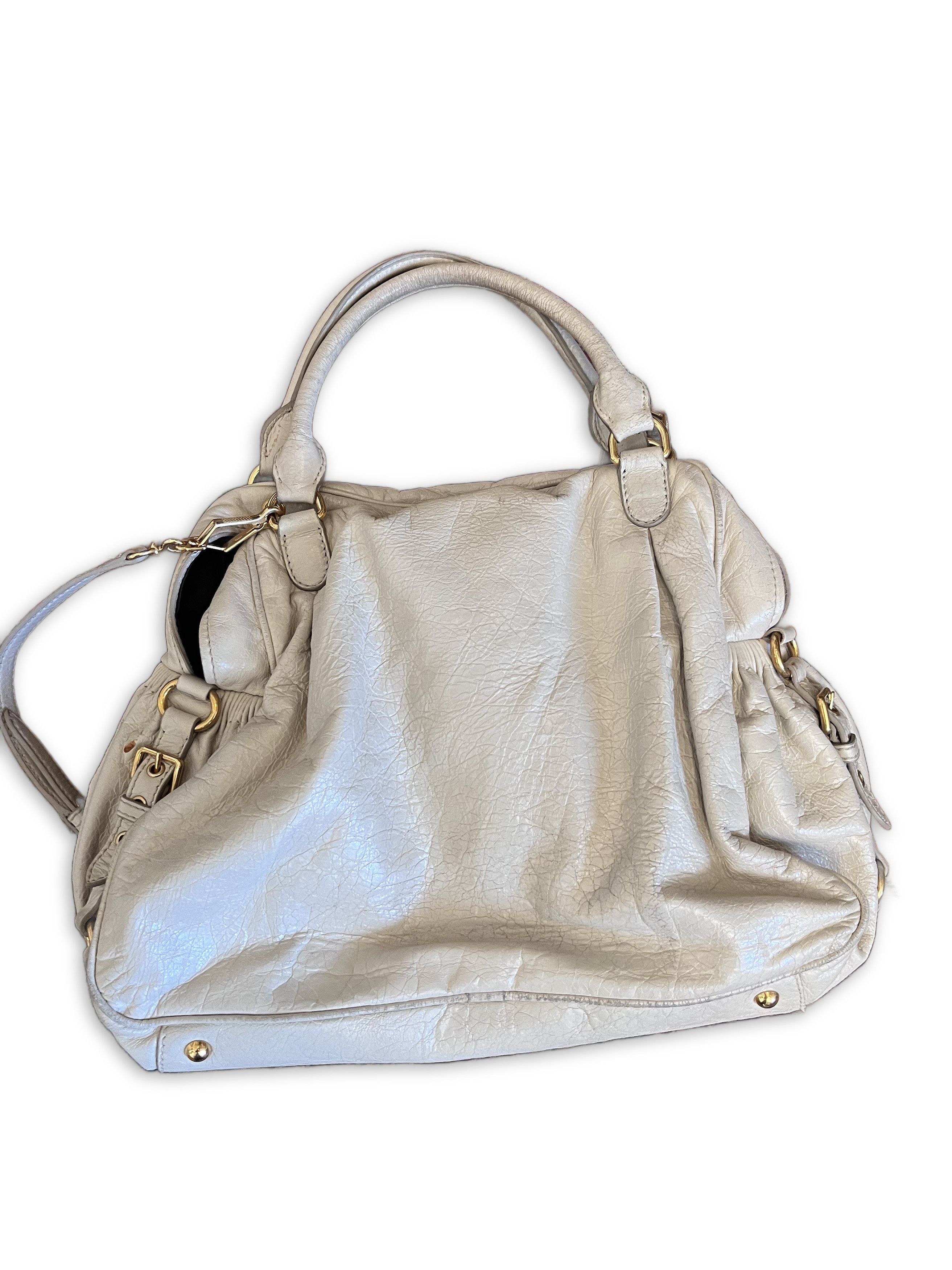Miu Miu Miu Miu - Crinkled Leather Cream Gold-Tone HW Preloved Size ONE SIZE - 9 Thumbnail