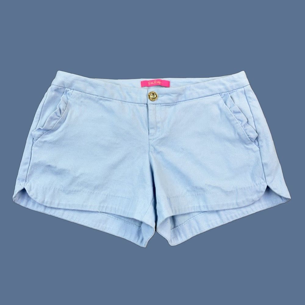 Lilly Pulitzer Lilly Pulitzer Shorts Women's 6 Blue Addie Ruffle Textured Stretch Casual Size 28" / US 6 / IT 42 - 1 Thumbnail