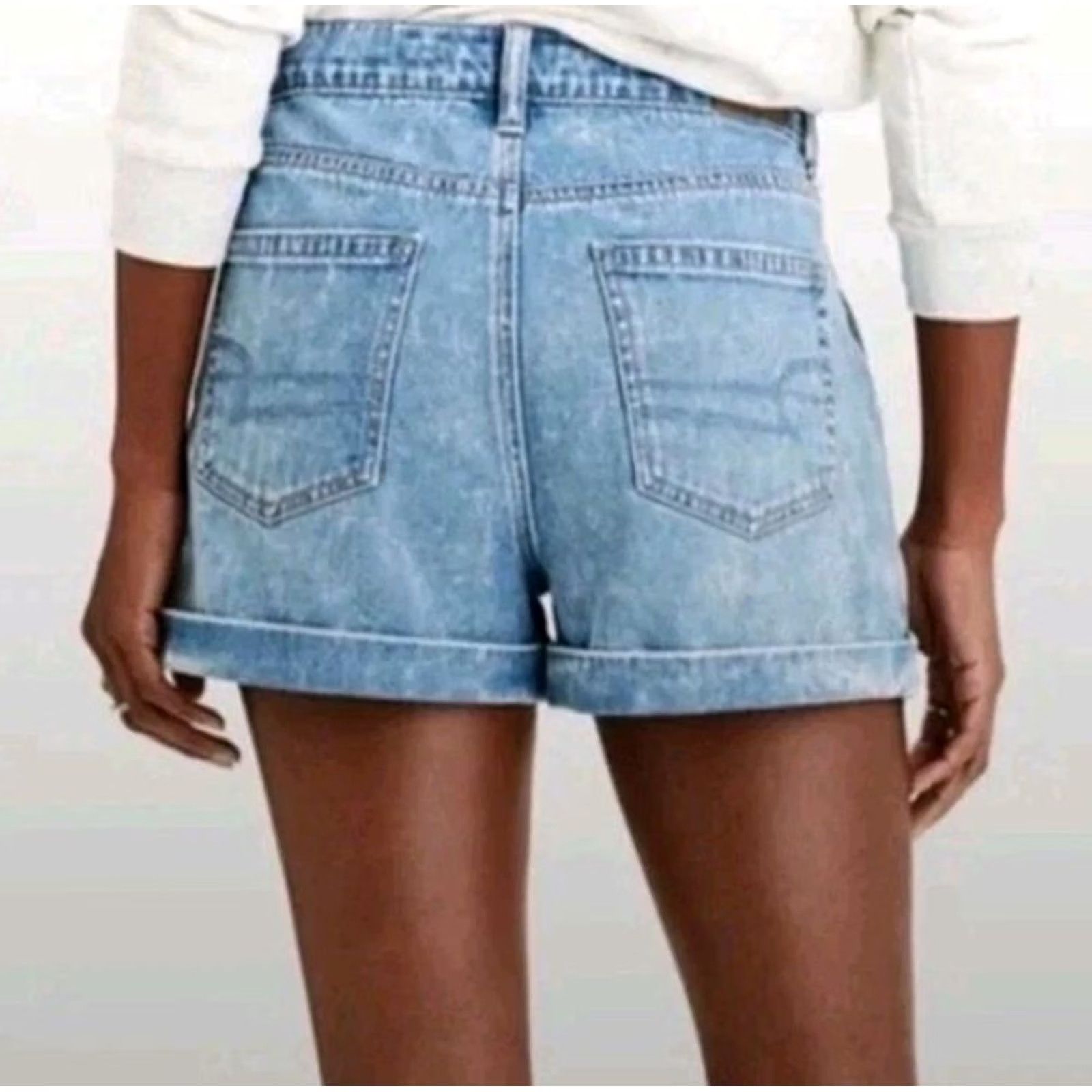 American Eagle Outfitters American Eagle Mom Shorts Womens 10 Blue Cotton Blend High Rise Casual 90s Summer Classic Bohemian Size 32" / US 10 / IT 46 - 2 Thumbnail