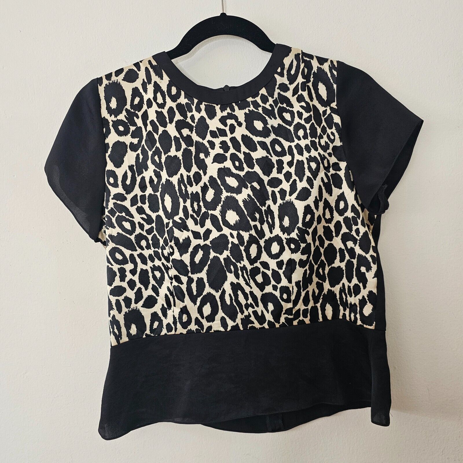 Other ASV Asava Black Cheetah Print Satin Short Sleeve Peplum Top Size M / US 6-8 / IT 42-44 - 8 Thumbnail