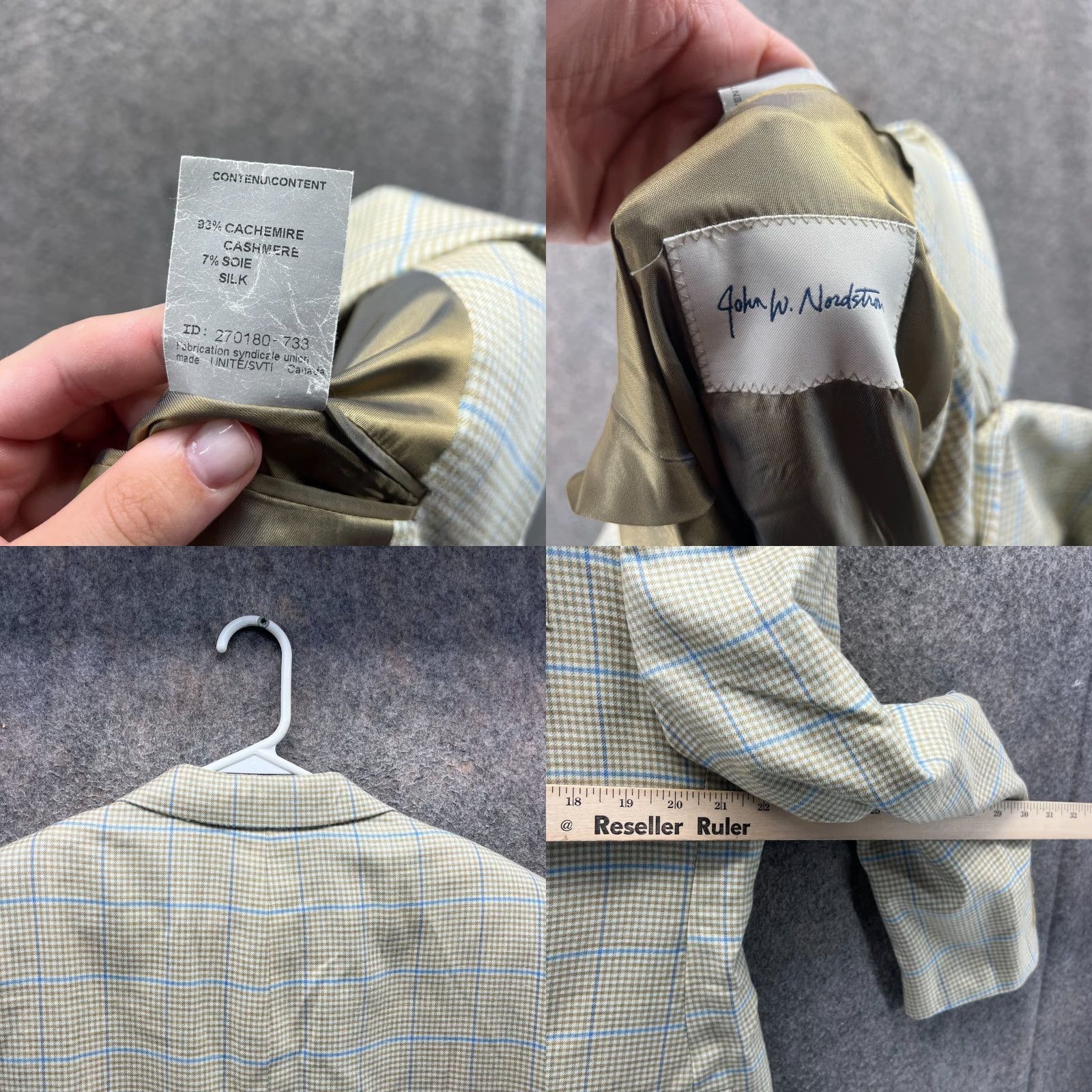 Nordstrom John W. Nordstrom Sport Coat Mens 42R Beige Blue Plaid Silk Cashmere Jacket Size US XS / EU 42 / 0 - 8 Thumbnail