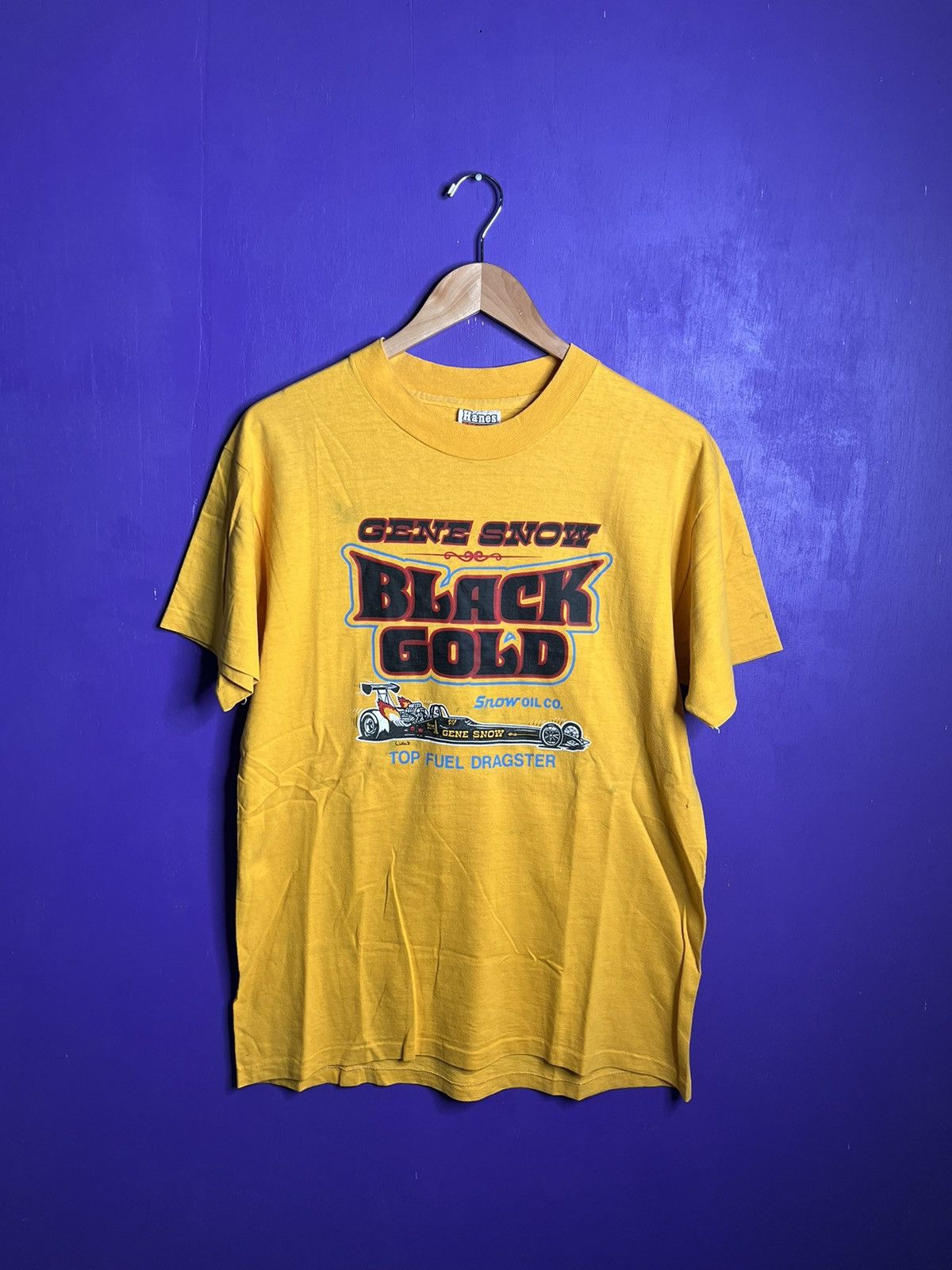 NASCAR × Vintage Vintage 80s Gene snow black gold drag racing t-shirt Size US L / EU 52-54 / 3 - 1 Thumbnail