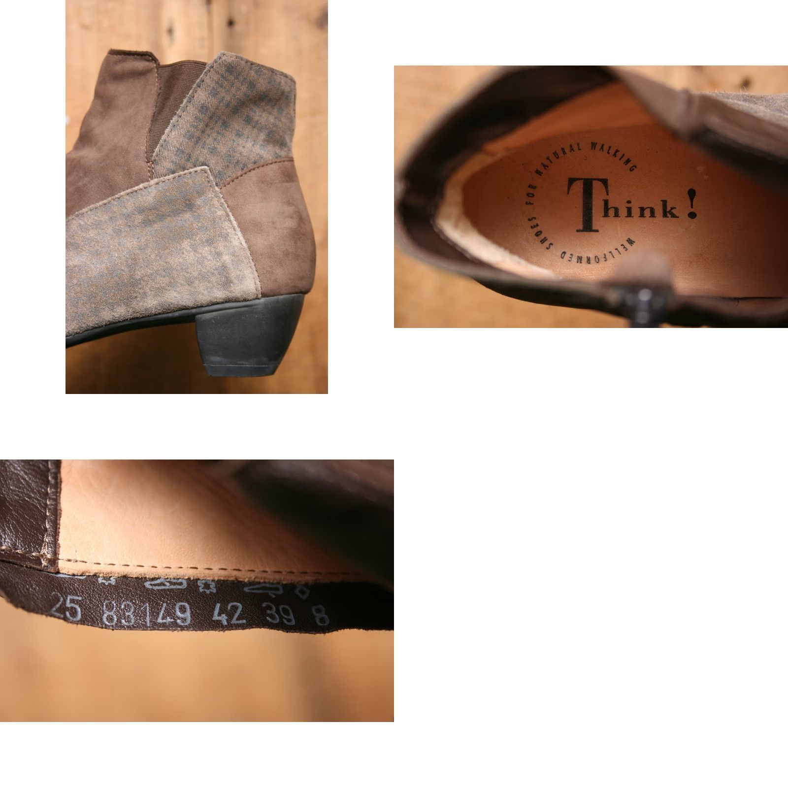 Vintage THINK! Brown Suede Patchwork Plaid Side Zip Ankle Booties Women 8.5 EUR 39 Brown Suede Patchwork Plaid Bootie Zip Ankle Think! Women Shoes Size US 9 / IT 39 - 8 Thumbnail