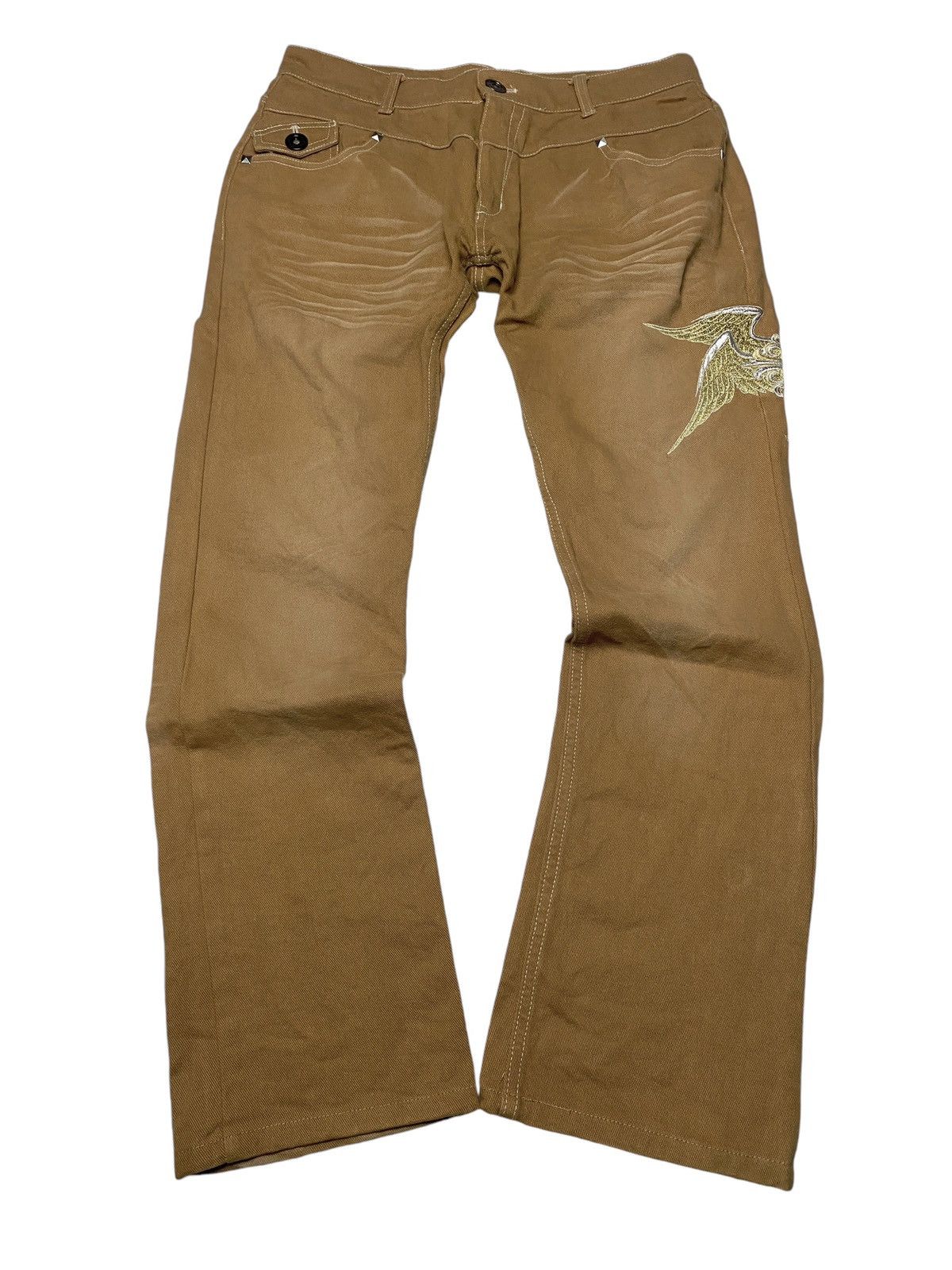 If Six Was Nine × Japanese Brand × Le Grande Bleu (L.G.B.) 2000's Gladiate Flared Poem Wings Seawashed Pants Size US 35 - 2 Thumbnail