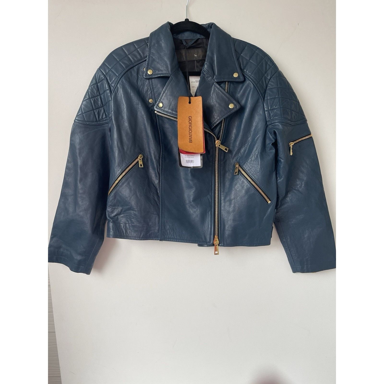 Giorgio Brato Giorgio Brato Boxy Biker Leather Jacket Topazio Blue IT42 NW Size M / US 6-8 / IT 42-44 - 11 Thumbnail