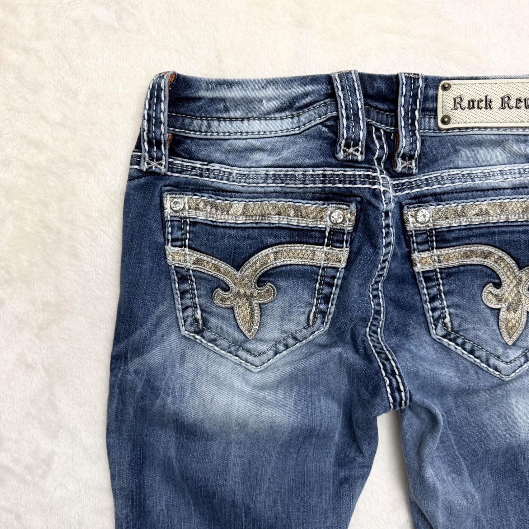 Vintage VINTAGE Rock Revival Nancy Jeans Womens 26x30 Blue Straight Distressed Embellished Denim Size 42" / US 20 - 5 Thumbnail