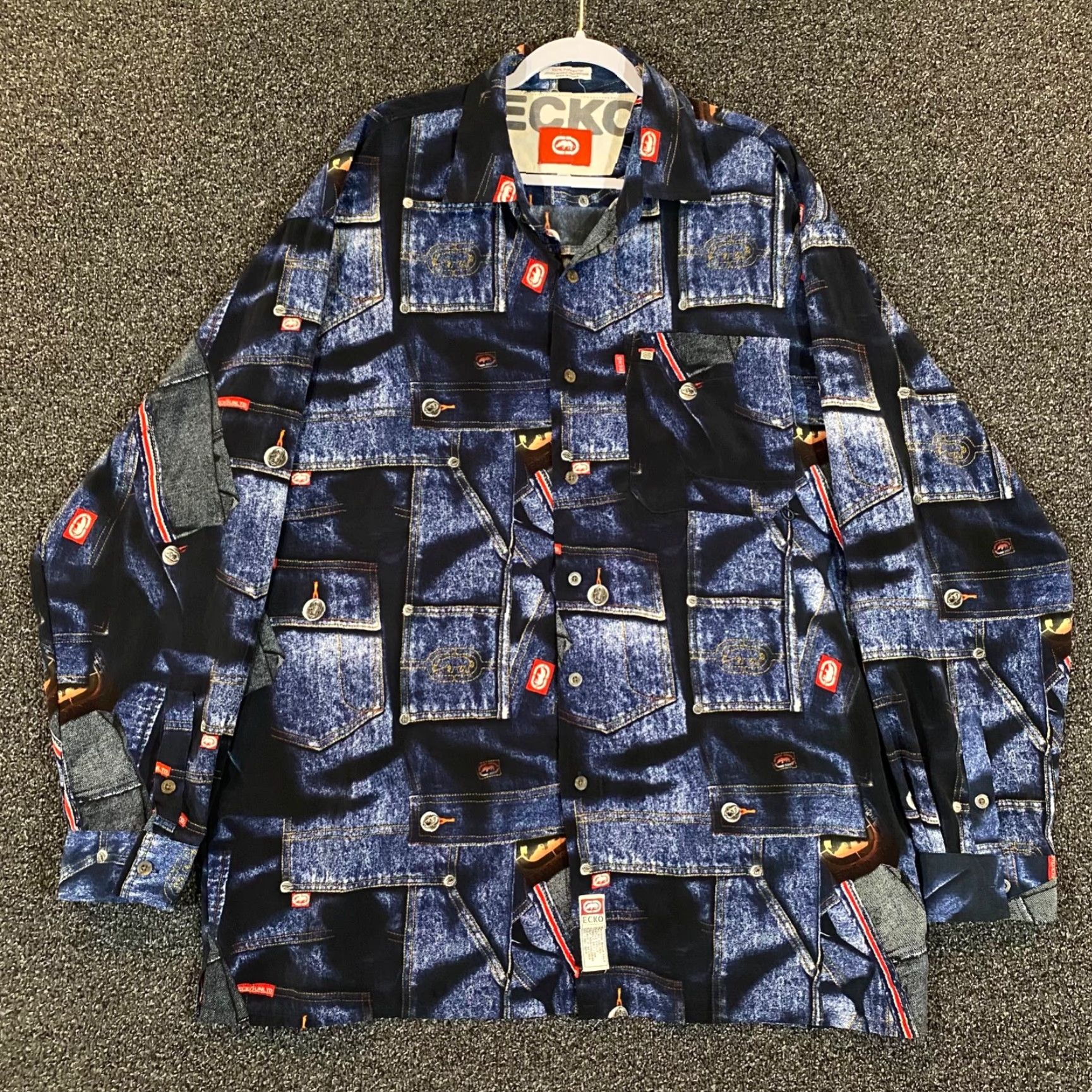 Ecko Unltd. ECKO UNLTD Shirt Mens 2XL Blue Denim Button Up Long Sleeve Vintage No Size US XXL / EU 58 / 5 - 2 Thumbnail