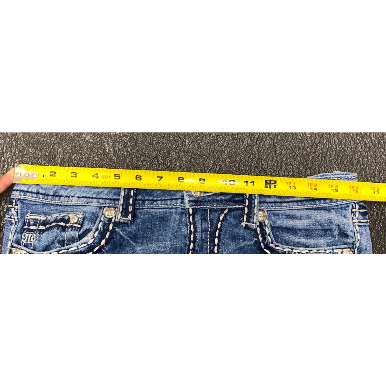 Miss Me Miss Me Jeans Easy Boot Womens 29 JE5014E2R Low Rise Distressed Bling Embellish Bootcut Denim Blue Jeans Womens 29 Size 29" - 7 Thumbnail