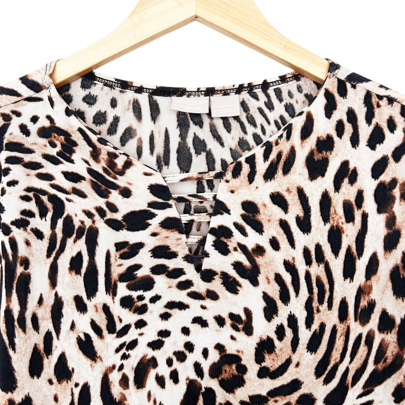 Chicos Chicos Travelers Leopard Print 3/4 Sleeve Shirt Sz 8/10 Size M / US 6-8 / IT 42-44 - 2 Thumbnail