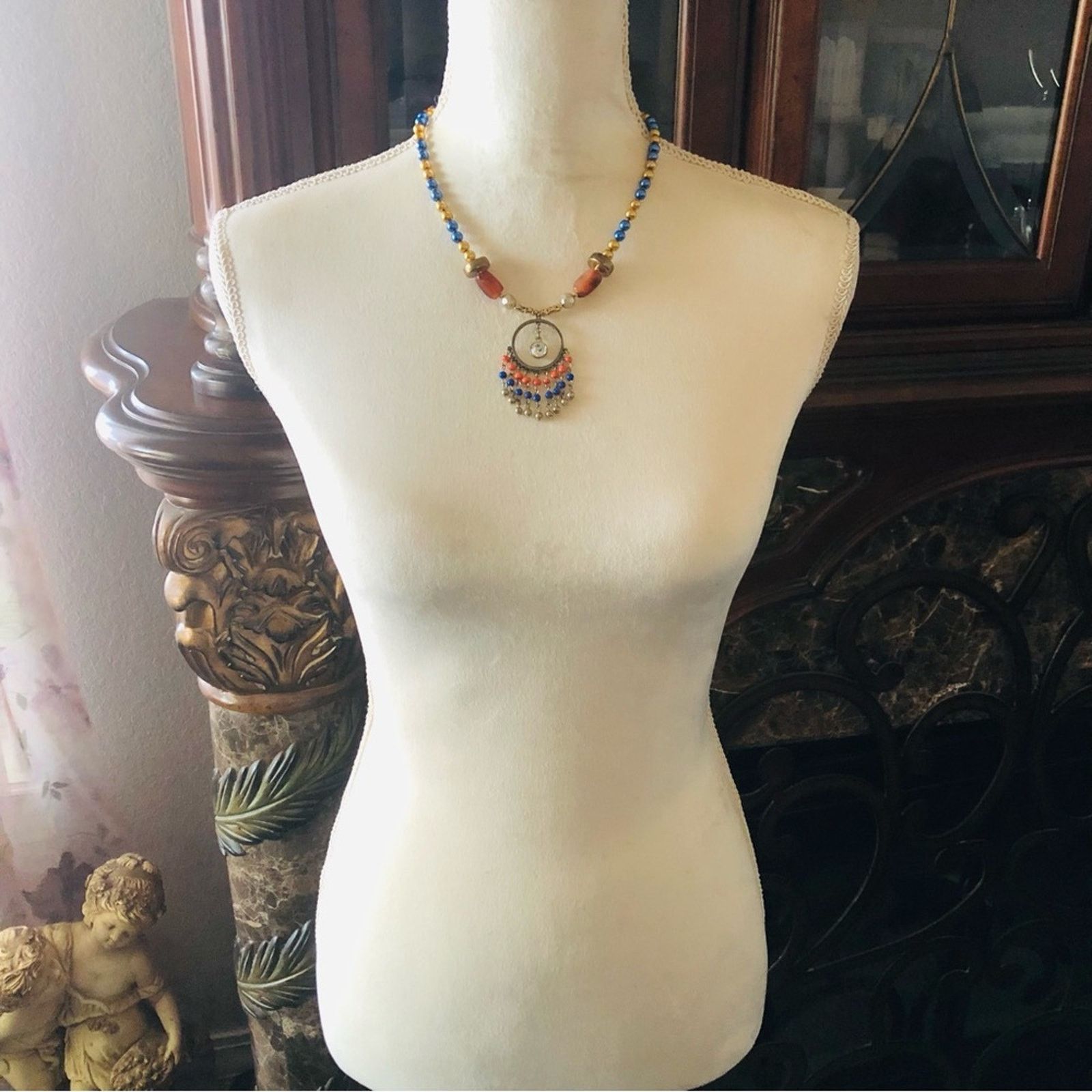 Handmade Handcrafted repurpose glass bead fringe Pearl necklace Size ONE SIZE - 6 Thumbnail