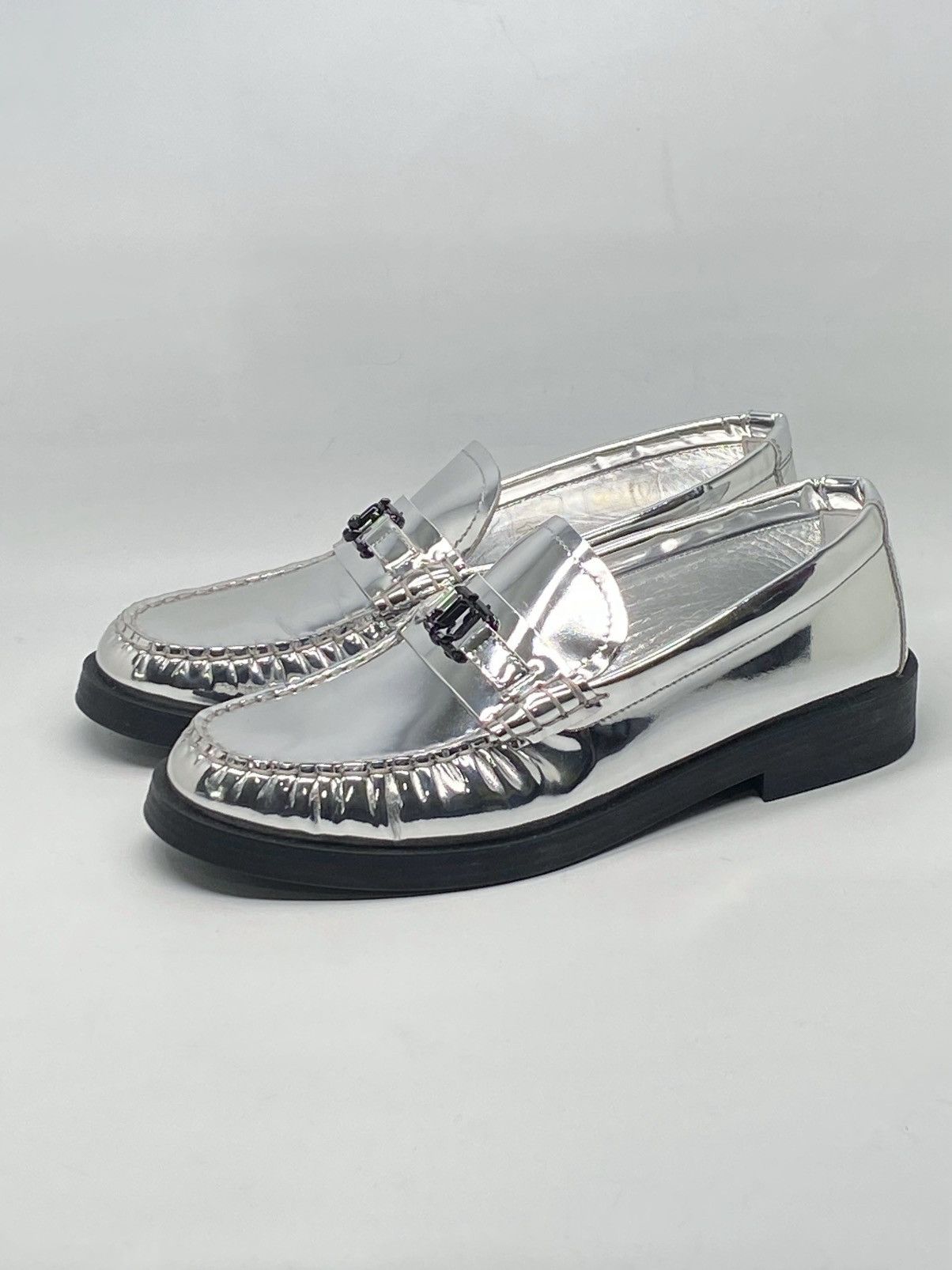 Jimmy Choo Addie JC Logo Metallic Loafer size 38