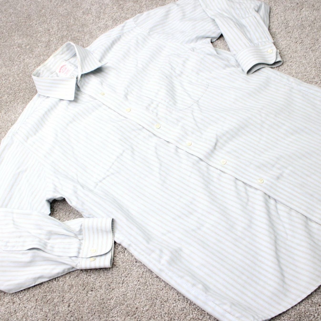 Brooks Brothers Brooks Brothers Dress Shirt Mens 16, 32 Blue/Yellow Non-Iron Cotton L/S Button Down Collar Classic Fit Size 42R - 7 Thumbnail