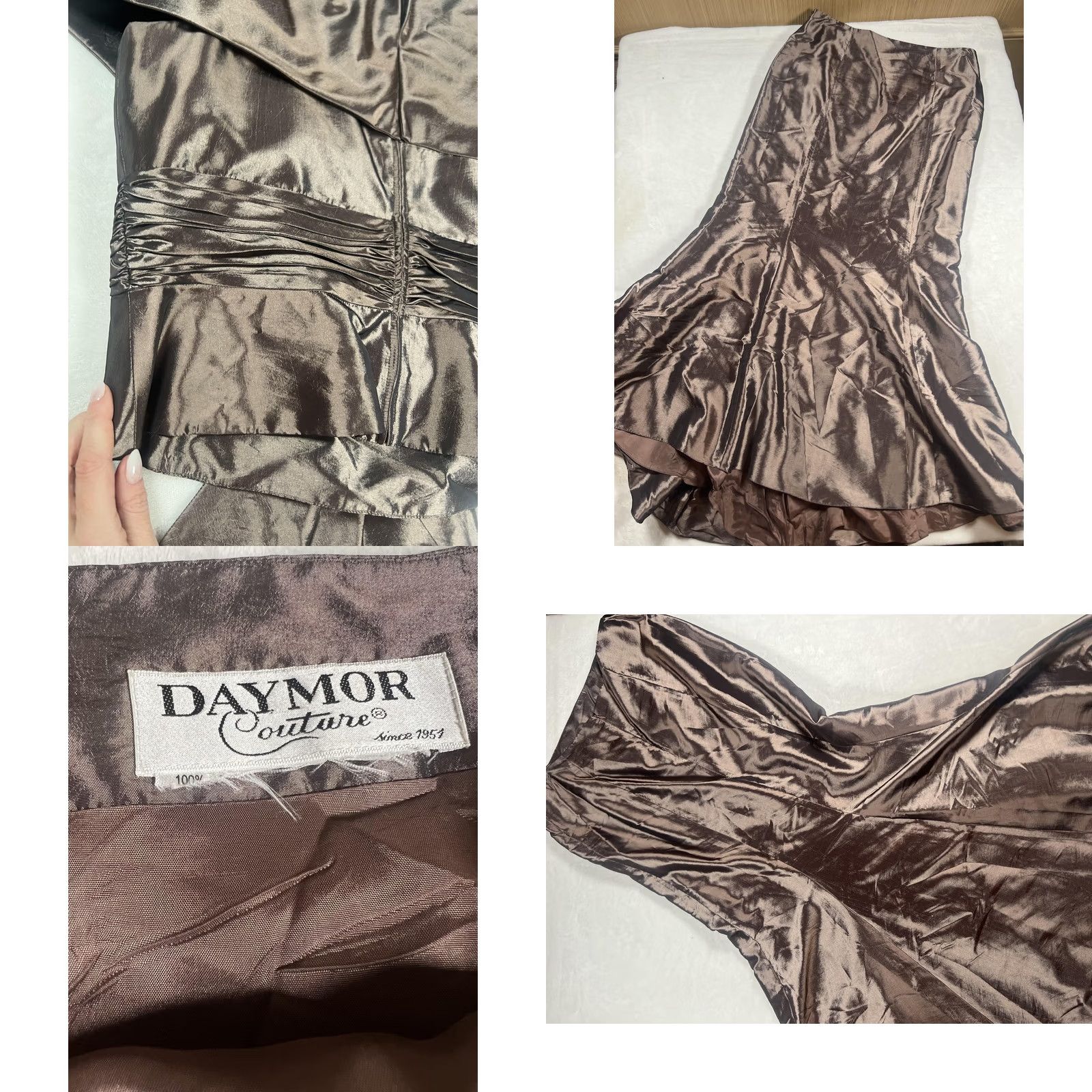 Vintage VINTAGE? No. Satin Formal 2 Piece Set Womens Medium Brown Top Skirt Rhinestone Belted Maxi Size M / US 6-8 / IT 42-44 - 9 Thumbnail