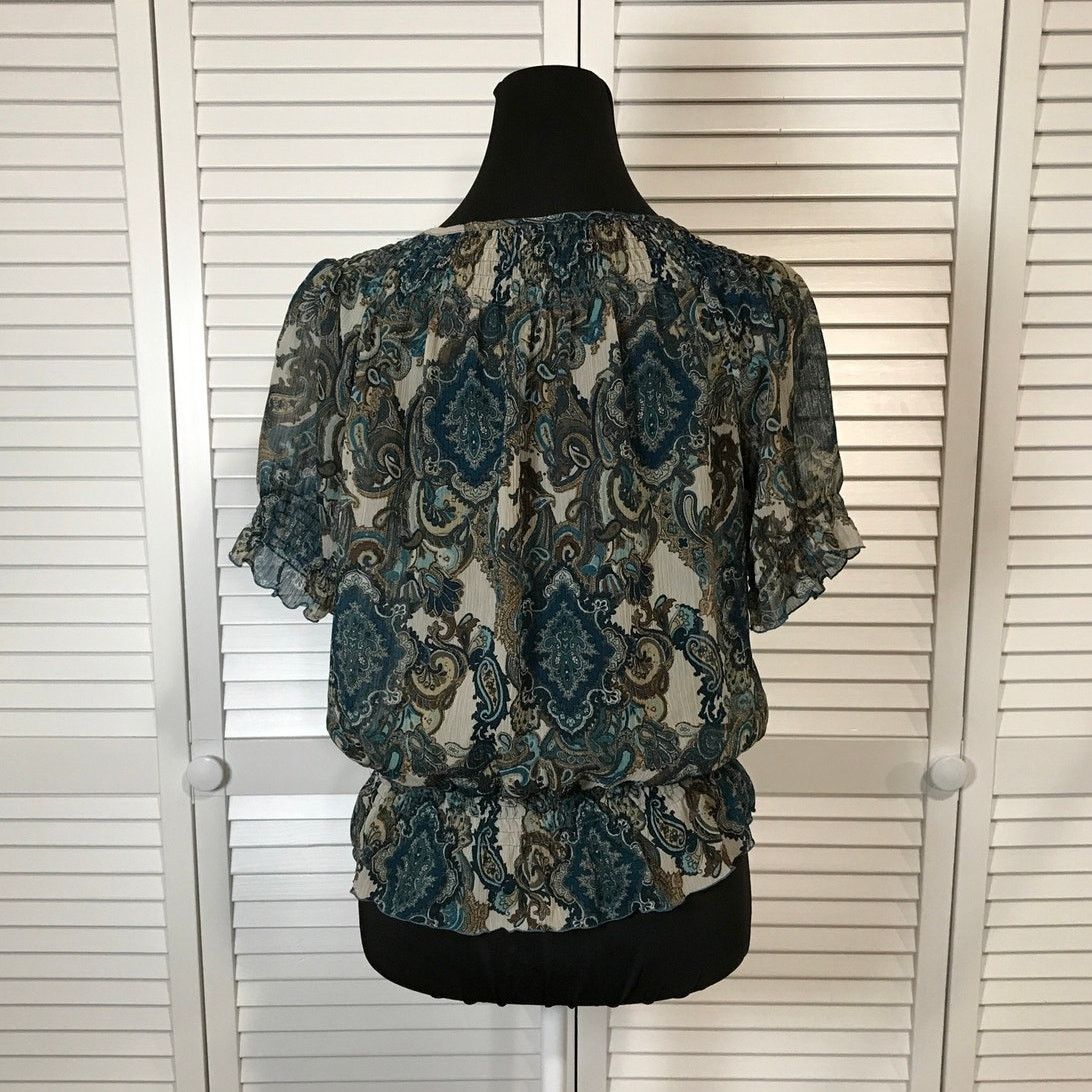 Other a.n.a. A New Approach Boho Blue Paisley Ruffle Blouse M Size M / US 6-8 / IT 42-44 - 3 Thumbnail