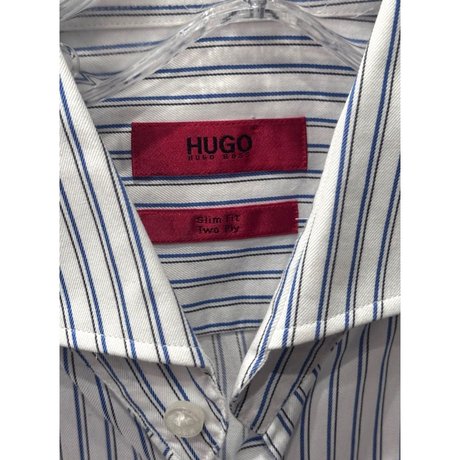 Hugo Boss Hugo Boss Shirt Long Sleeve Blue White Stripe Small Slim 15 x 33/34 s Mens Size US S / EU 44-46 / 1 - 6 Thumbnail