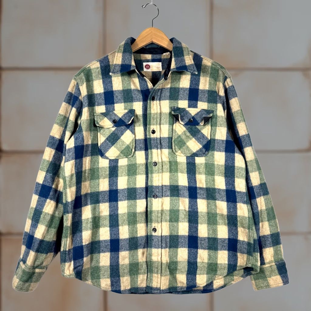 Sears VINTAGE Sears Kings Road Mens XL Heavy Blue Plaid Wool Flannel Shirt Size US XL / EU 56 / 4 - 1 Thumbnail