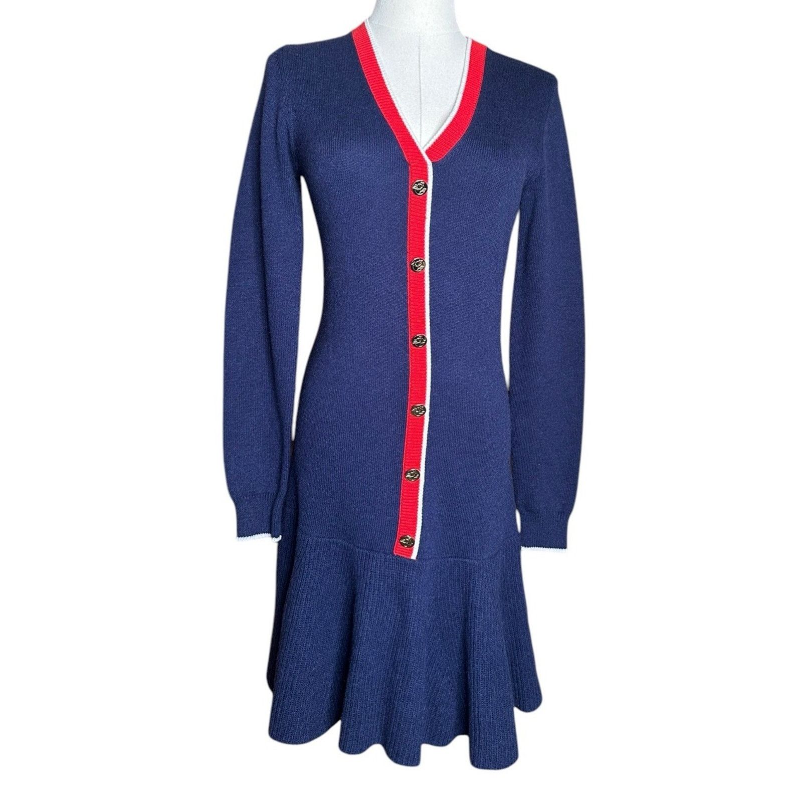 Other Draper James Nassau Navy Mini Sweater Dress Pleated Size XS Size XS / US 0-2 / IT 36-38 - 1 Thumbnail