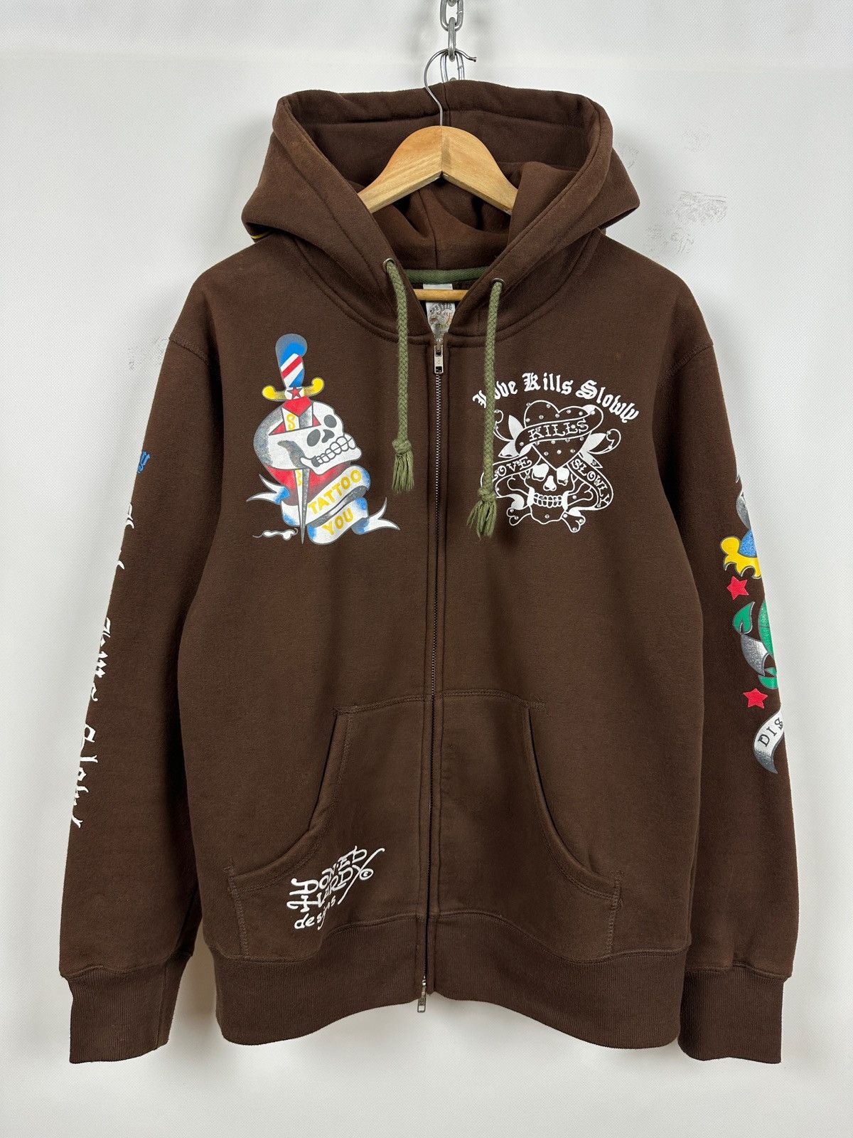 Ed Hardy Vintage Ed Hardy Rhinestones Skull Zip Up Brown Hoodie Size US M / EU 48-50 / 2 - 2 Thumbnail