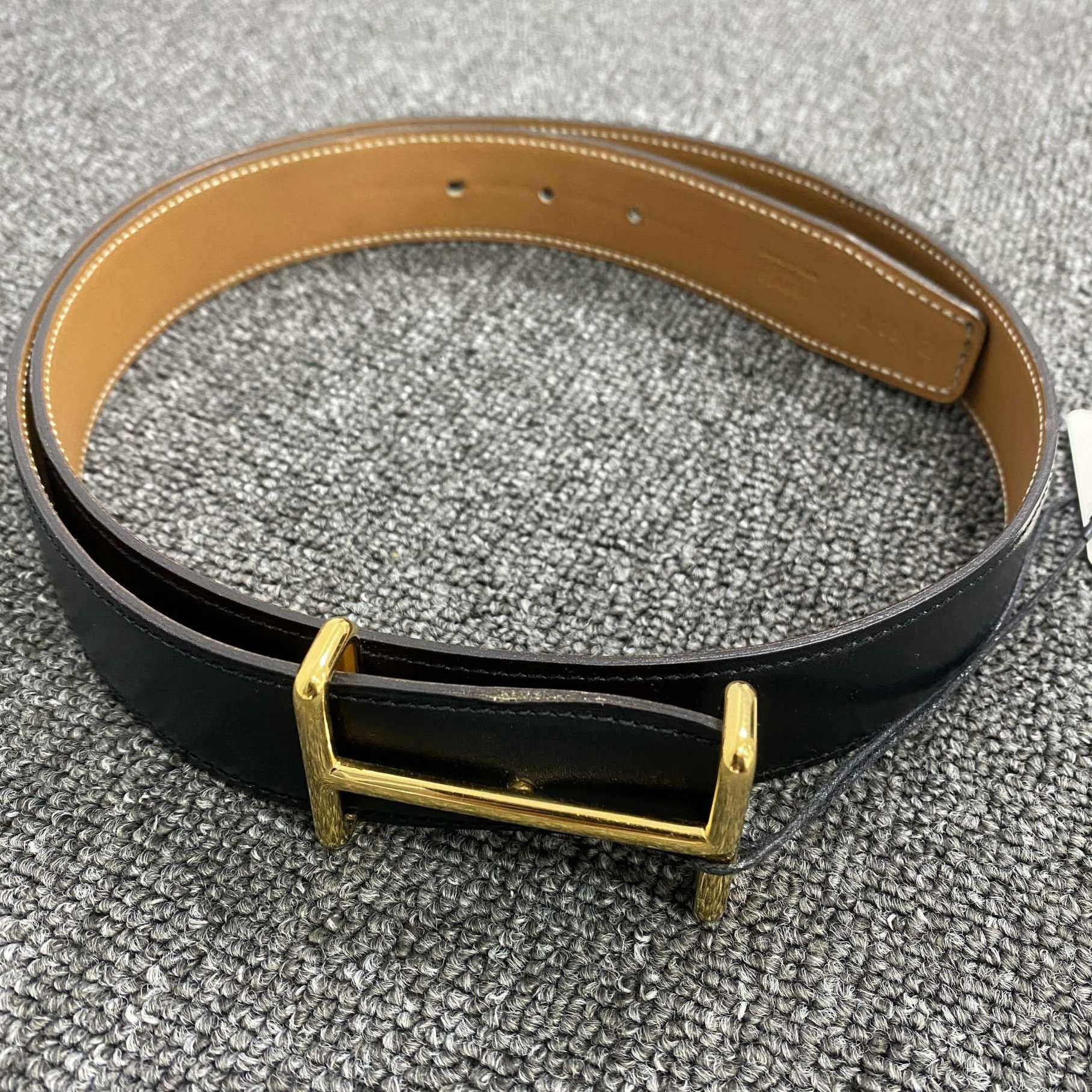 Hermes Gold H Black Leather Belt