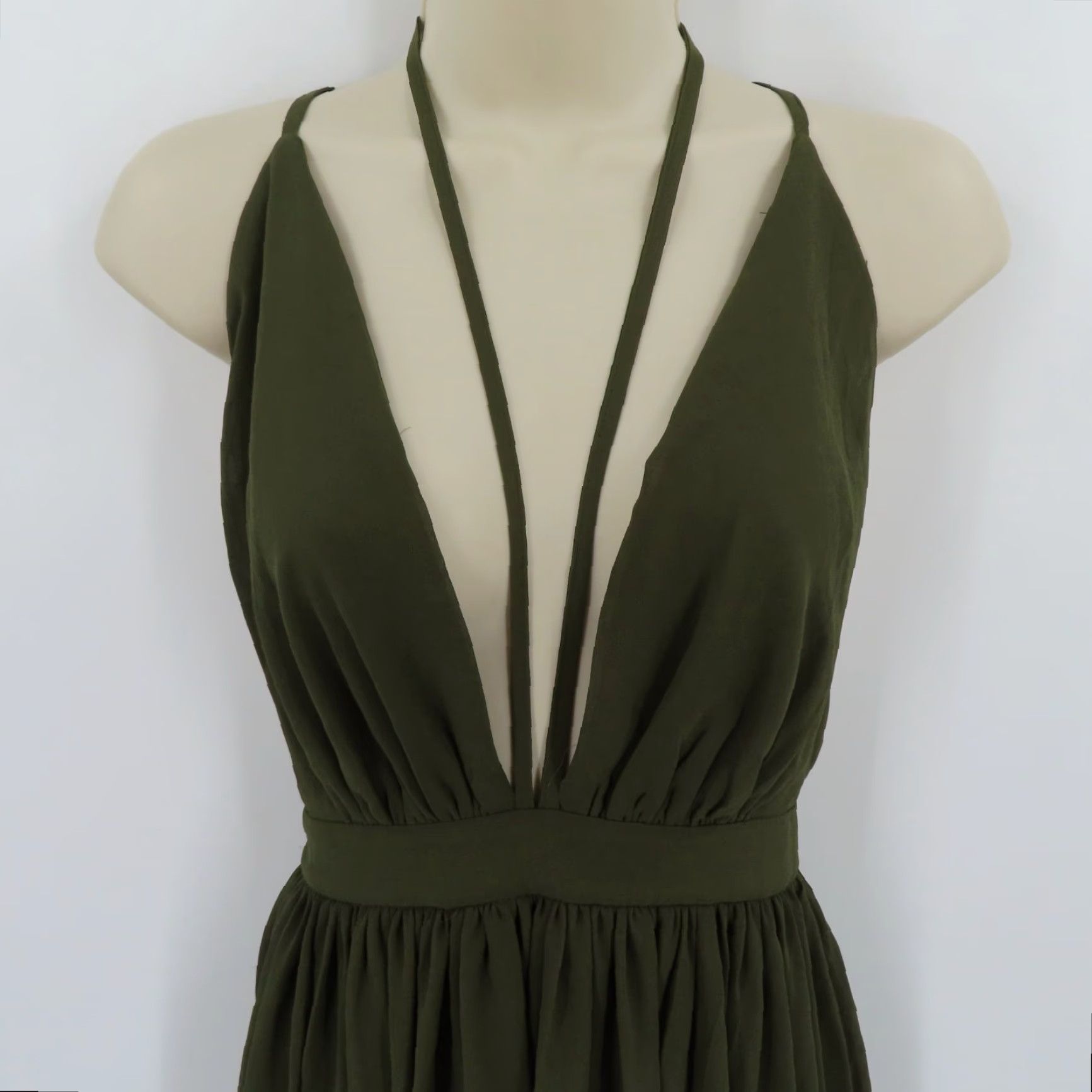 Vintage Miss Avenue Womens Dress Small Green Deep V Neck Strappy High Slit Long Gown Size S / US 4 / IT 40 - 2 Thumbnail