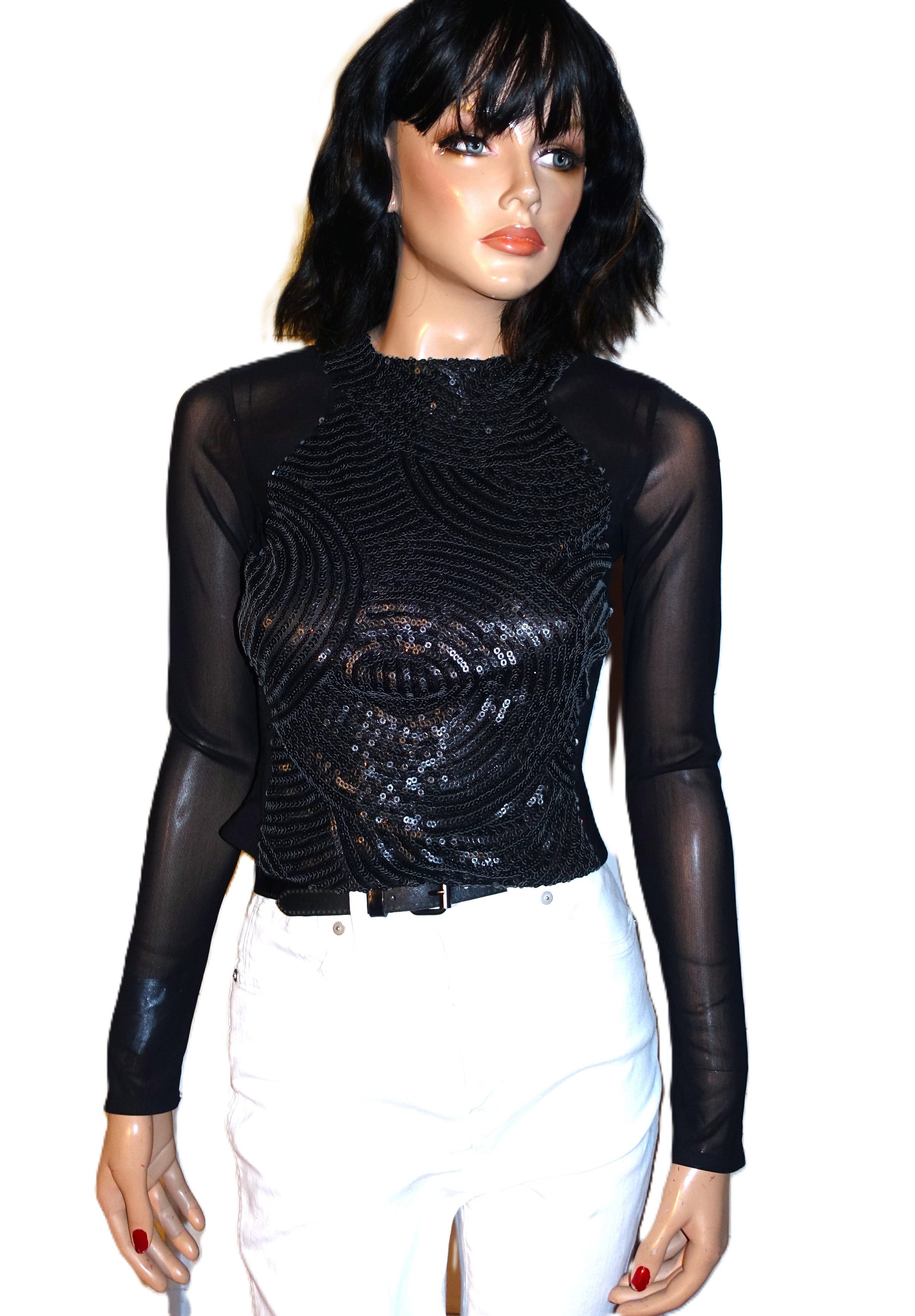 Other Black Sequin Sheer Open Back Blouse XS Size XS / US 0-2 / IT 36-38 - 2 Thumbnail