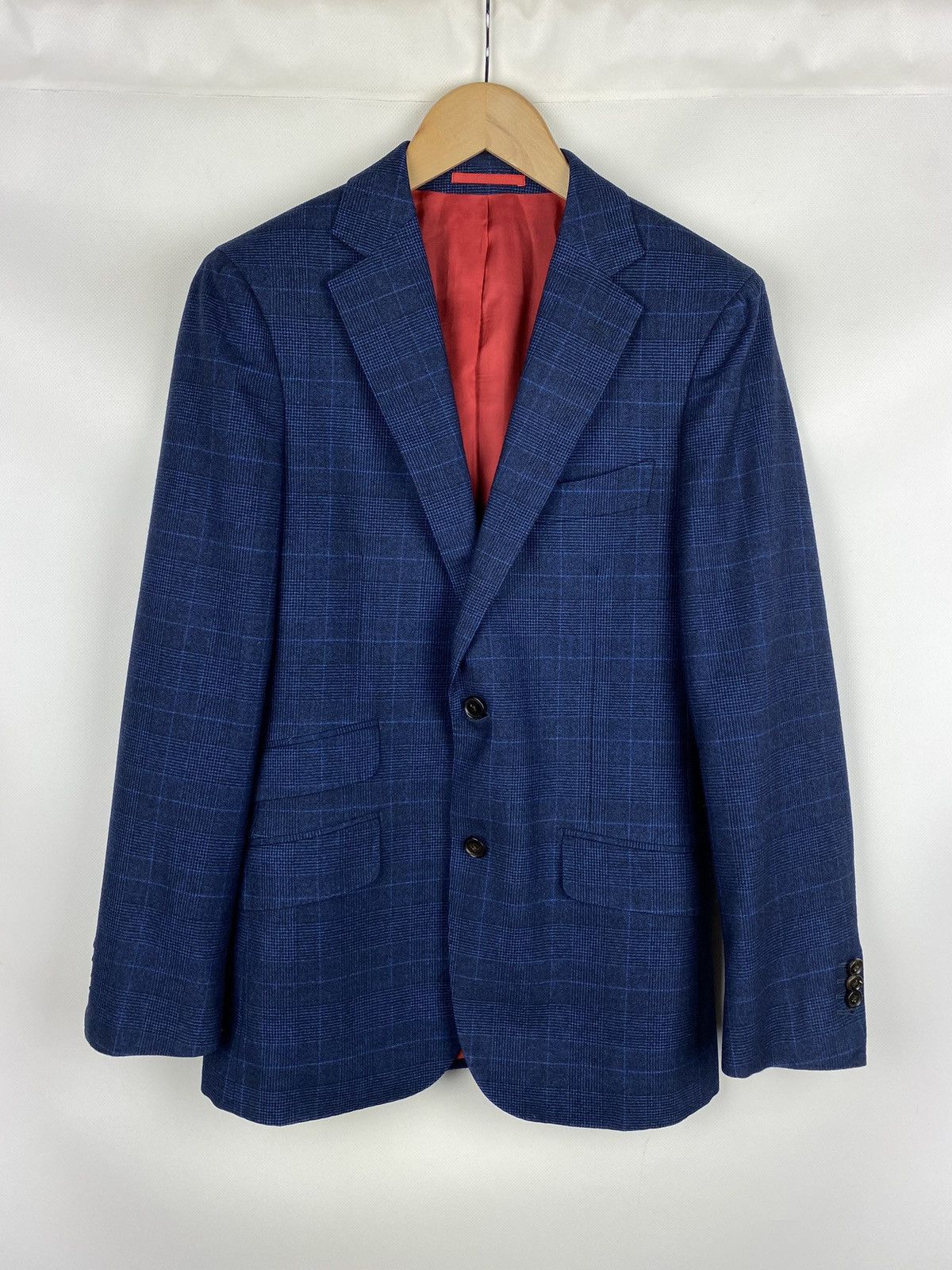 image of Suitsupply Carlo Barbera Sienna Wool Checked Blazer Jacket in Blue, Men's (Size 36R)