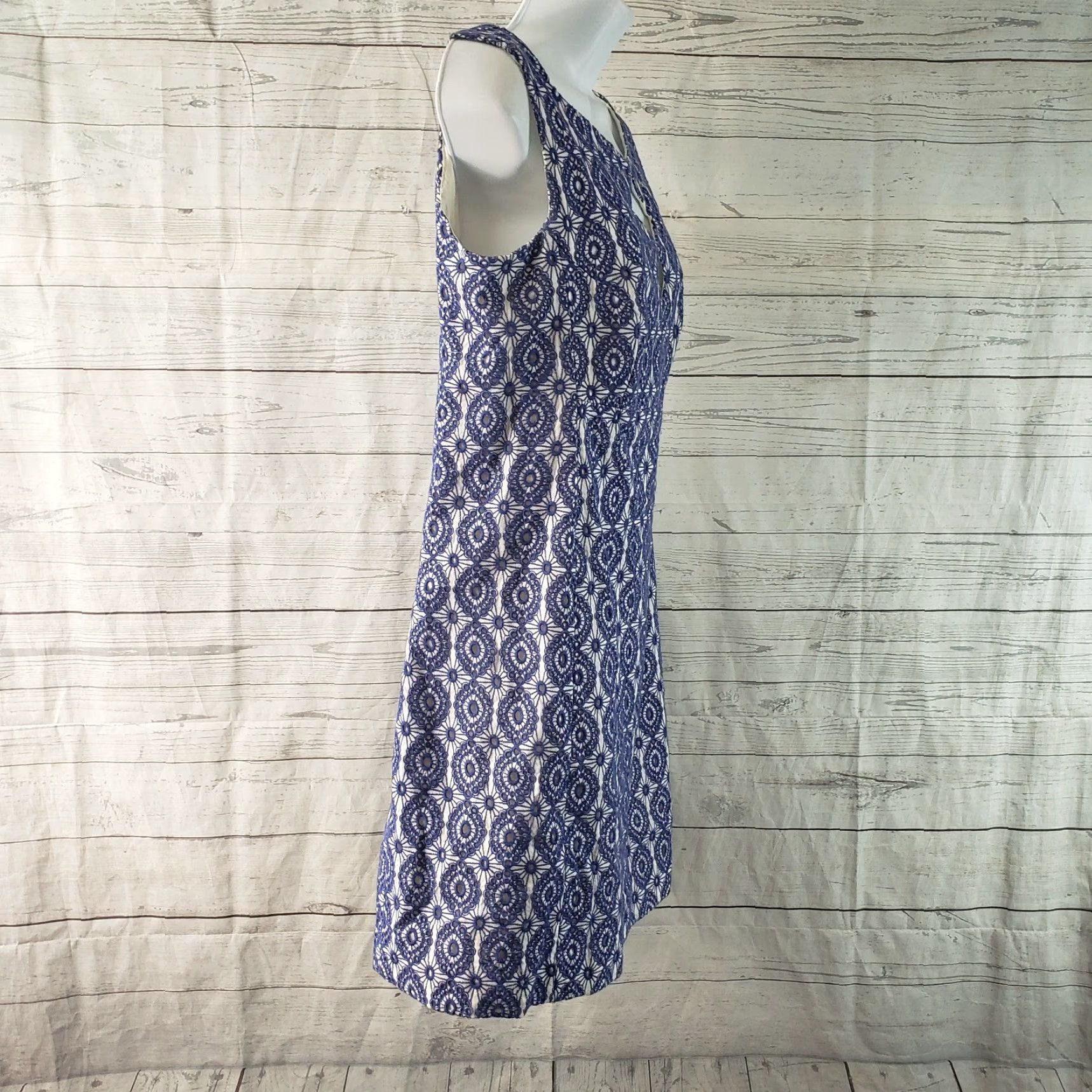Vintage Kachel Womens Dress Sz 10 Blue/Purple White Embroidered Cutouts Sleeveless Dress Size L / US 10 / IT 46 - 3 Thumbnail