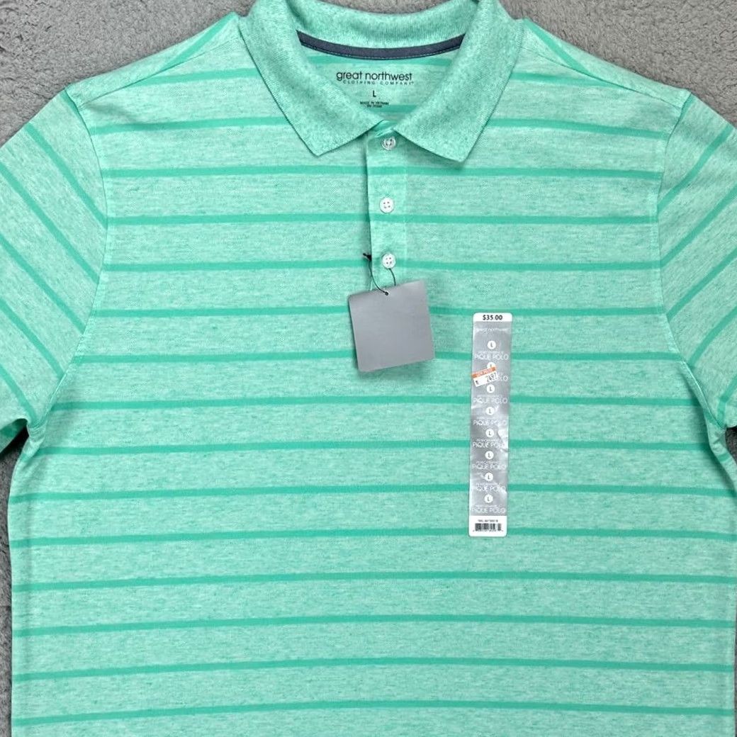 Vintage Great Northwest Polo Shirt Mens Large Mint Green Stripe Linen Blend Rugby NEW Size US L / EU 52-54 / 3 - 2 Thumbnail