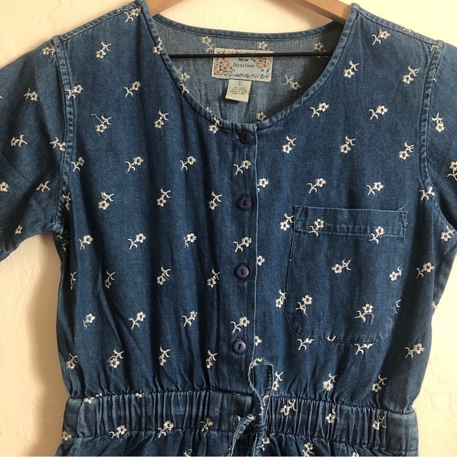 Other New Direction Blue Denim Floral Embroidered Jumpsuit Romper Size 27" / US 4 / IT 40 - 3 Thumbnail