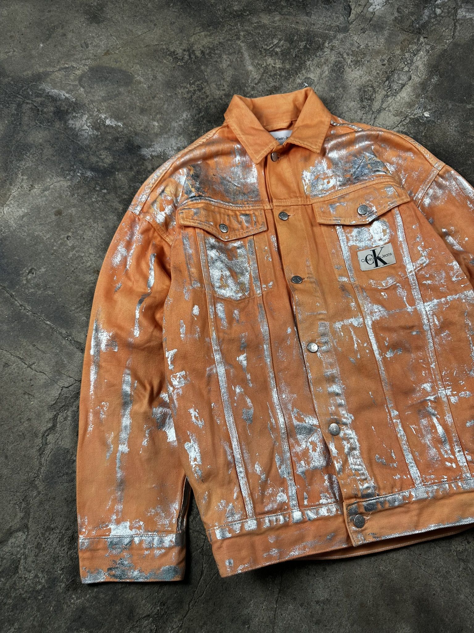 Calvin Klein Calvin Klein Waxed Denim Paint Trucker Jacket Size US L / EU 52-54 / 3 - 2 Thumbnail