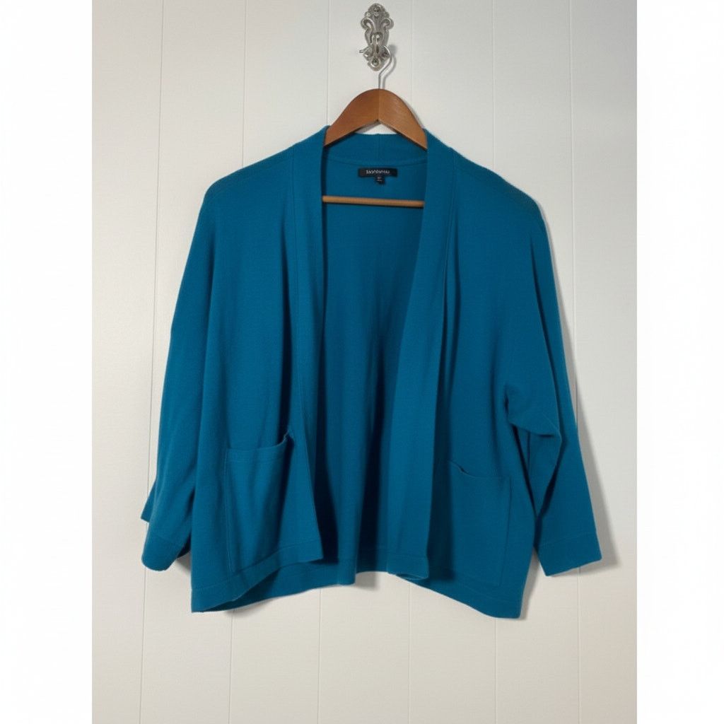 Eileen Fisher Eileen Fisher Linen Blend Open Front Cardigan Teal Small Size S / US 4 / IT 40 - 2 Thumbnail