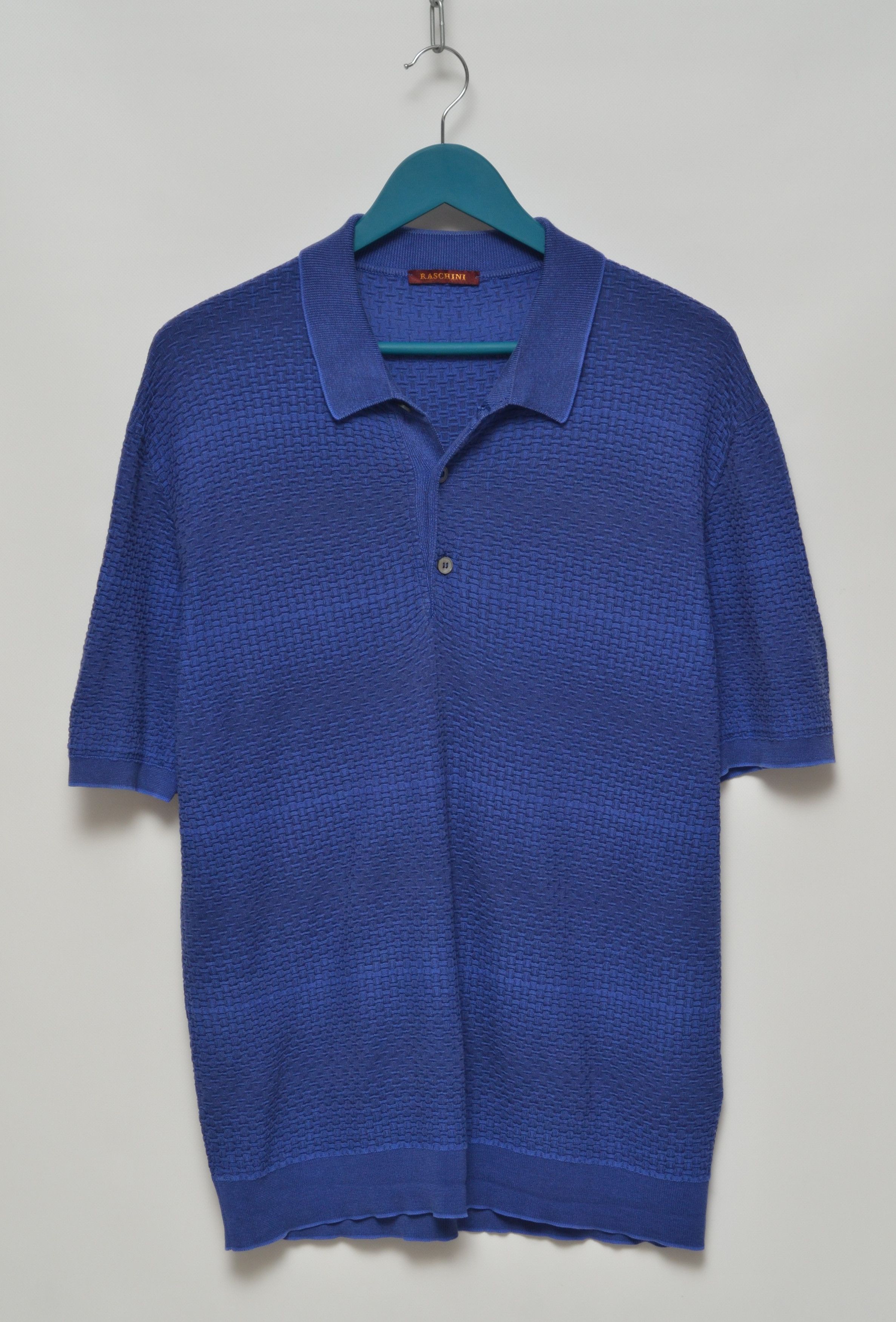image of Hype Raschini Luxury Silk & Cotton Knitted Polo Shirt Italy in Blue, Men's (Size 2XL)